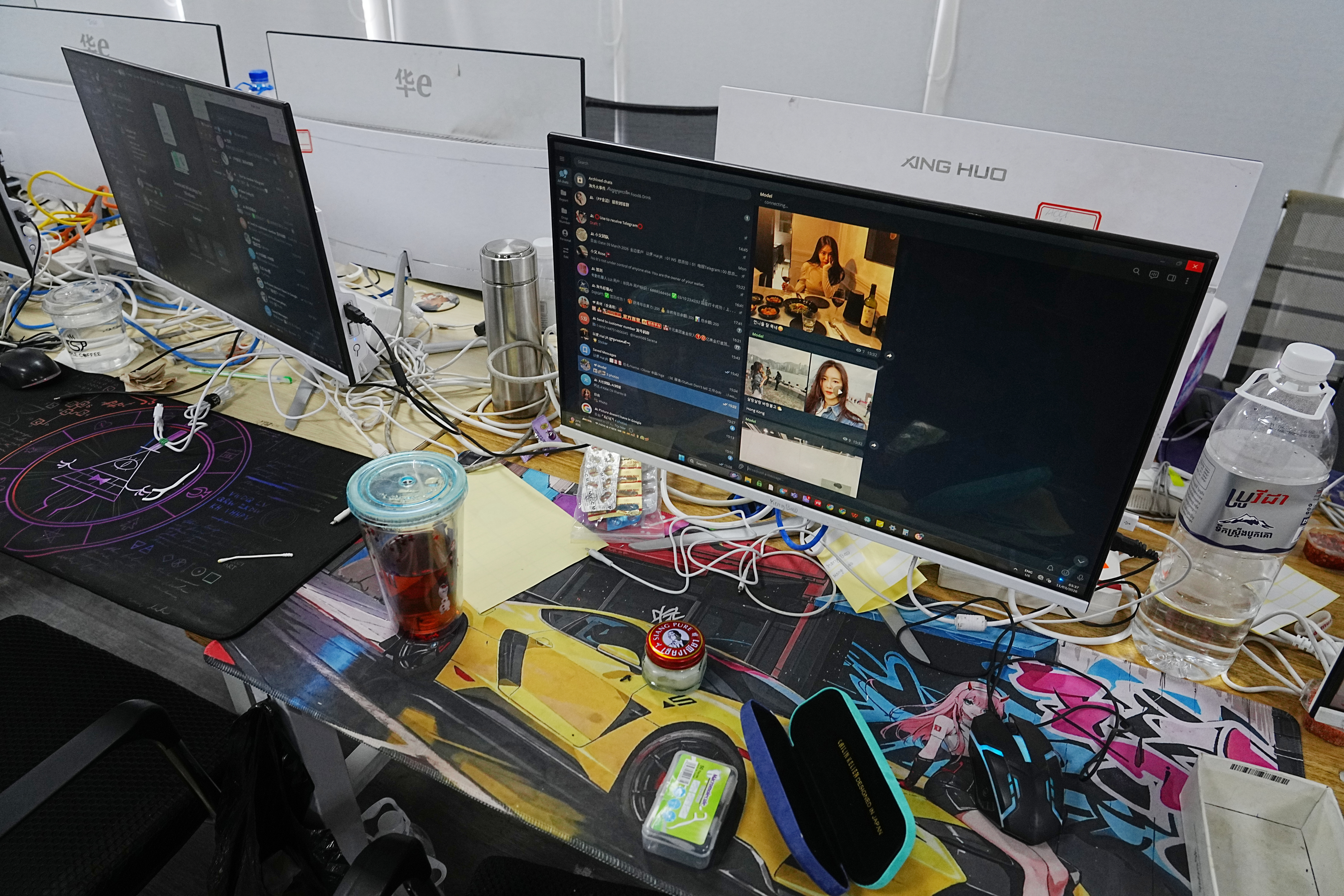 FILE- Equipment used at a scam center in Phnom Penh, Cambodia, Wednesday, March 11, 2026. (AP Photo/Heng Sinith, file)