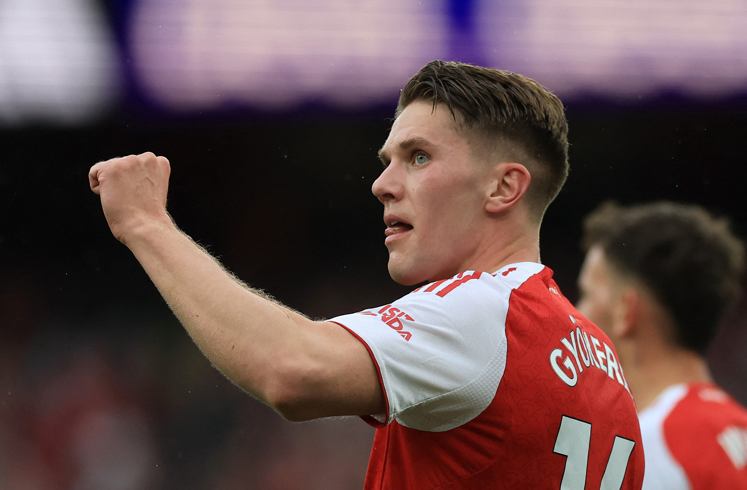 Arsenal's Viktor Gyokeres celebrates scoring their third goal