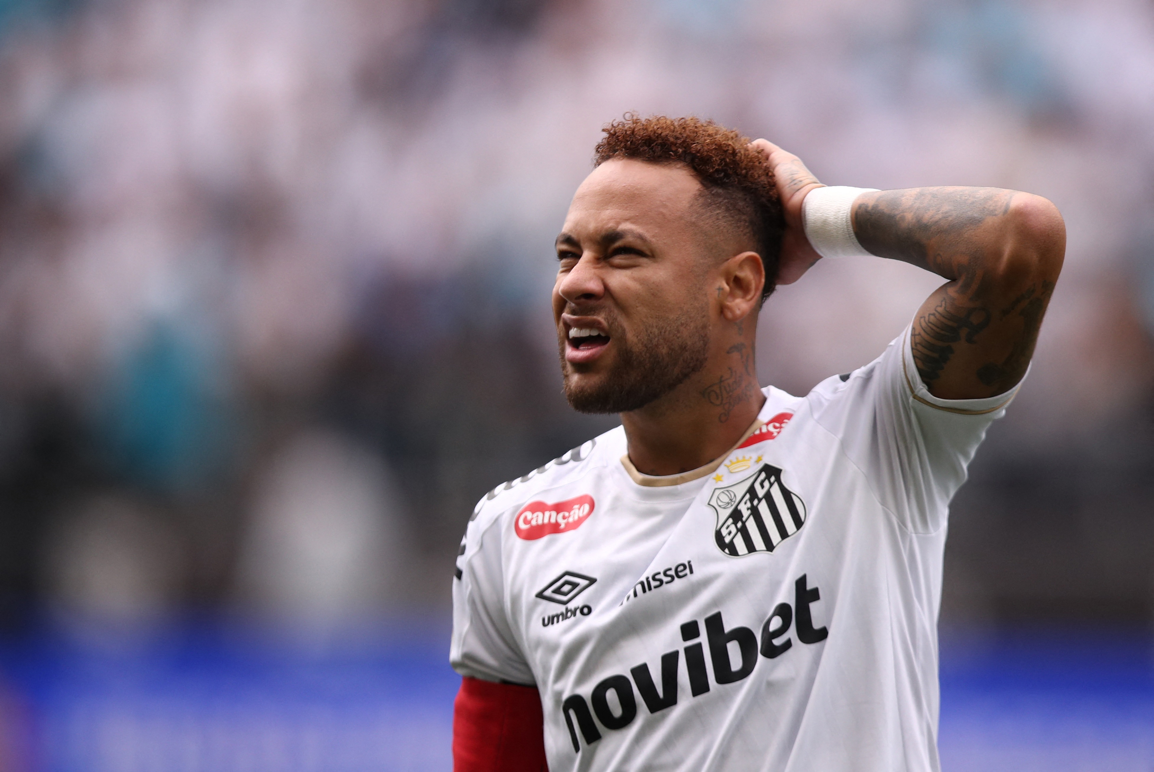 Brazil's record scorer, Neymar, reacts.