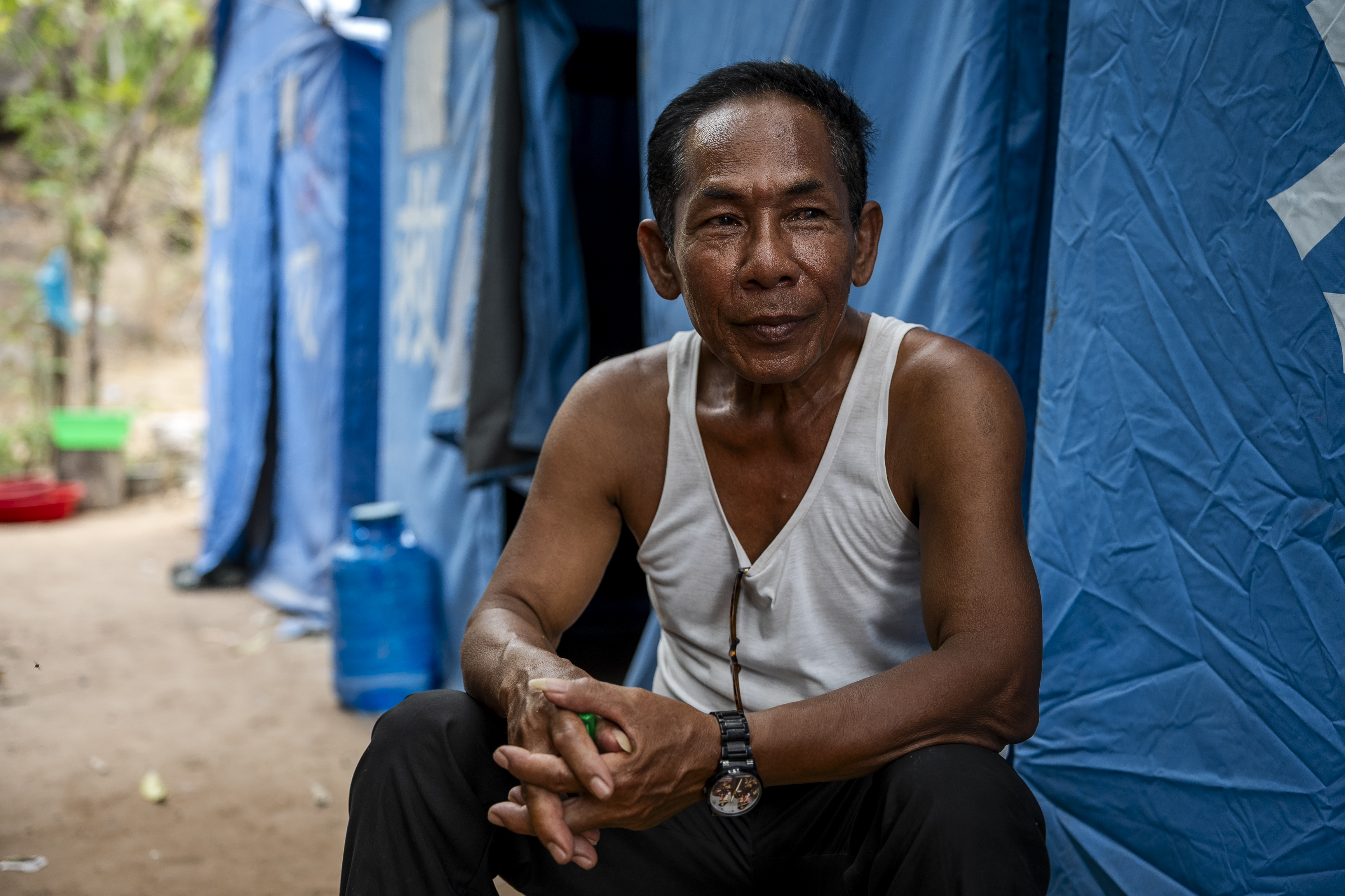 Soeum Sokhem at the internal displacement camp at Wat Bak Kam