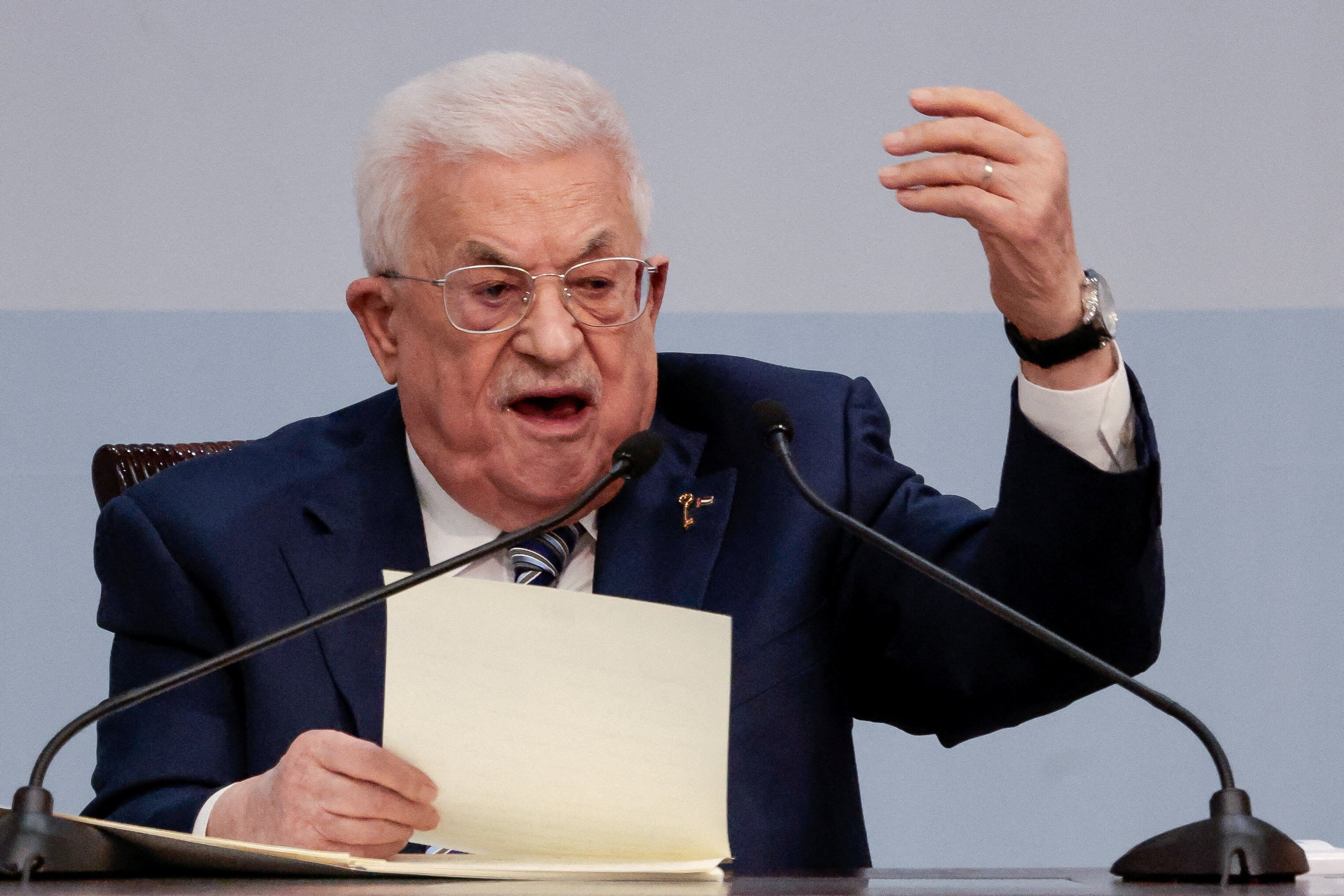 Palestinian President Mahmoud Abbas speaks during the 8th General Conference of Fatah in Ramallah in the Israeli-occupied West Bank, May 14, 2026. REUTERS/Mohammed Torokman TPX IMAGES OF THE DAY