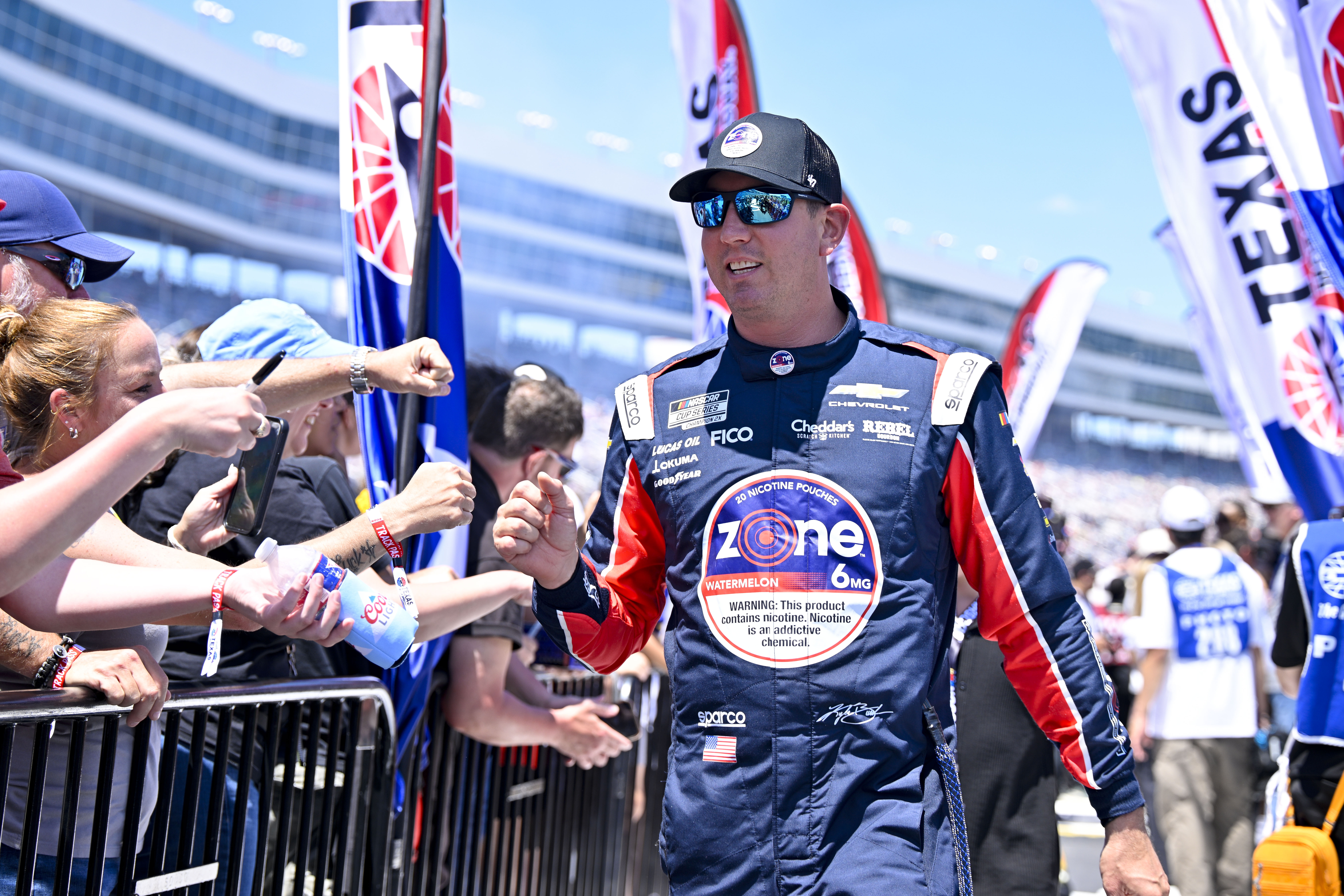 May 3, 2026; Fort Worth, Texas, USA; Richard Childress Racing driver Kyle Busch (8) is introduced before the start of the 2026 Wurth 400 cup race at Texas Motor Speedway. Mandatory Credit: Jerome Miron-Imagn Images