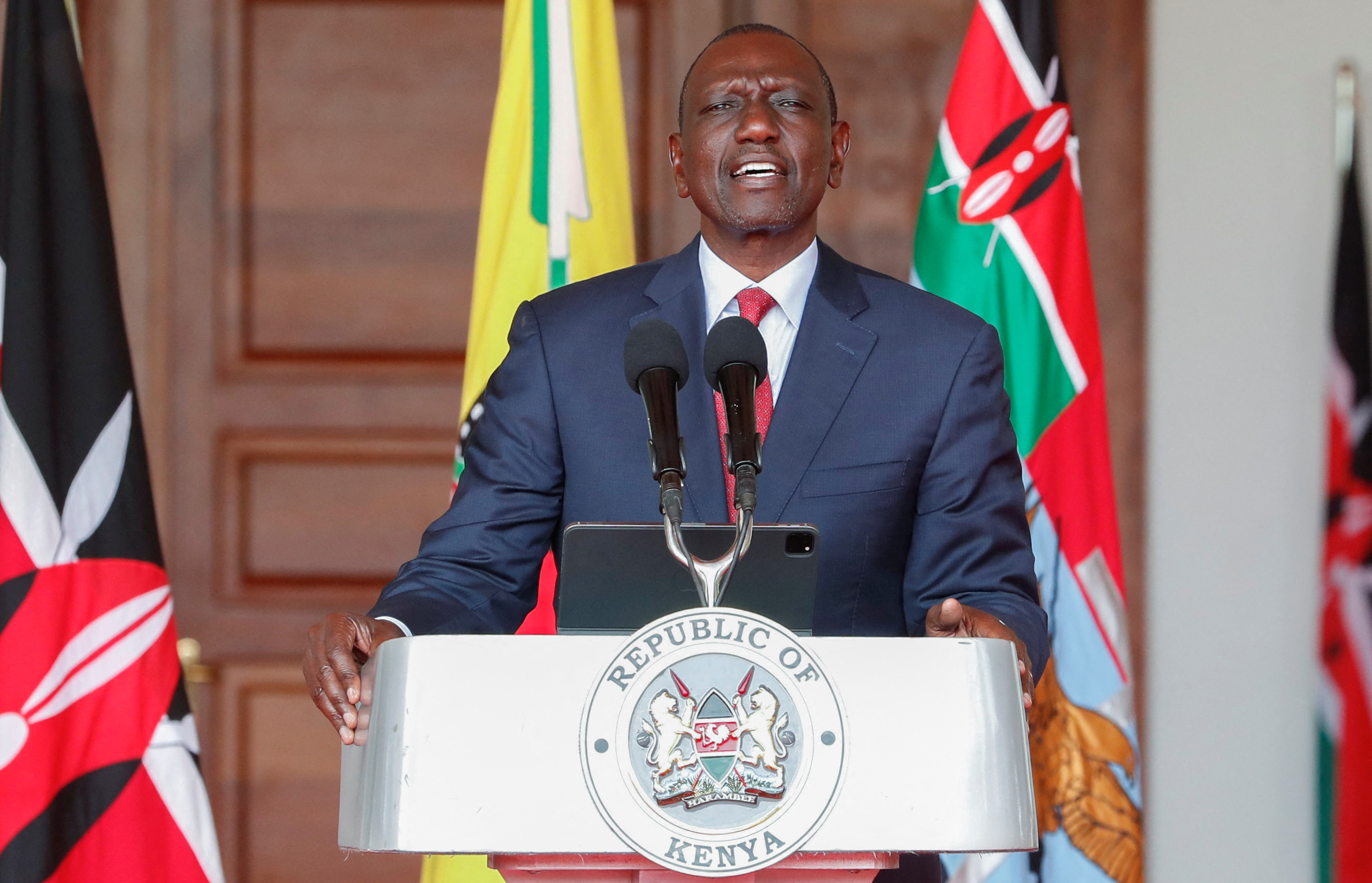 Kenyan President William Ruto has said foreign investment is welcome in activities requiring greater capital, but foreign nationals should not compete with Kenyans in small-scale businesses such as hawking and retail [Thomas Mukoya/Reuters]