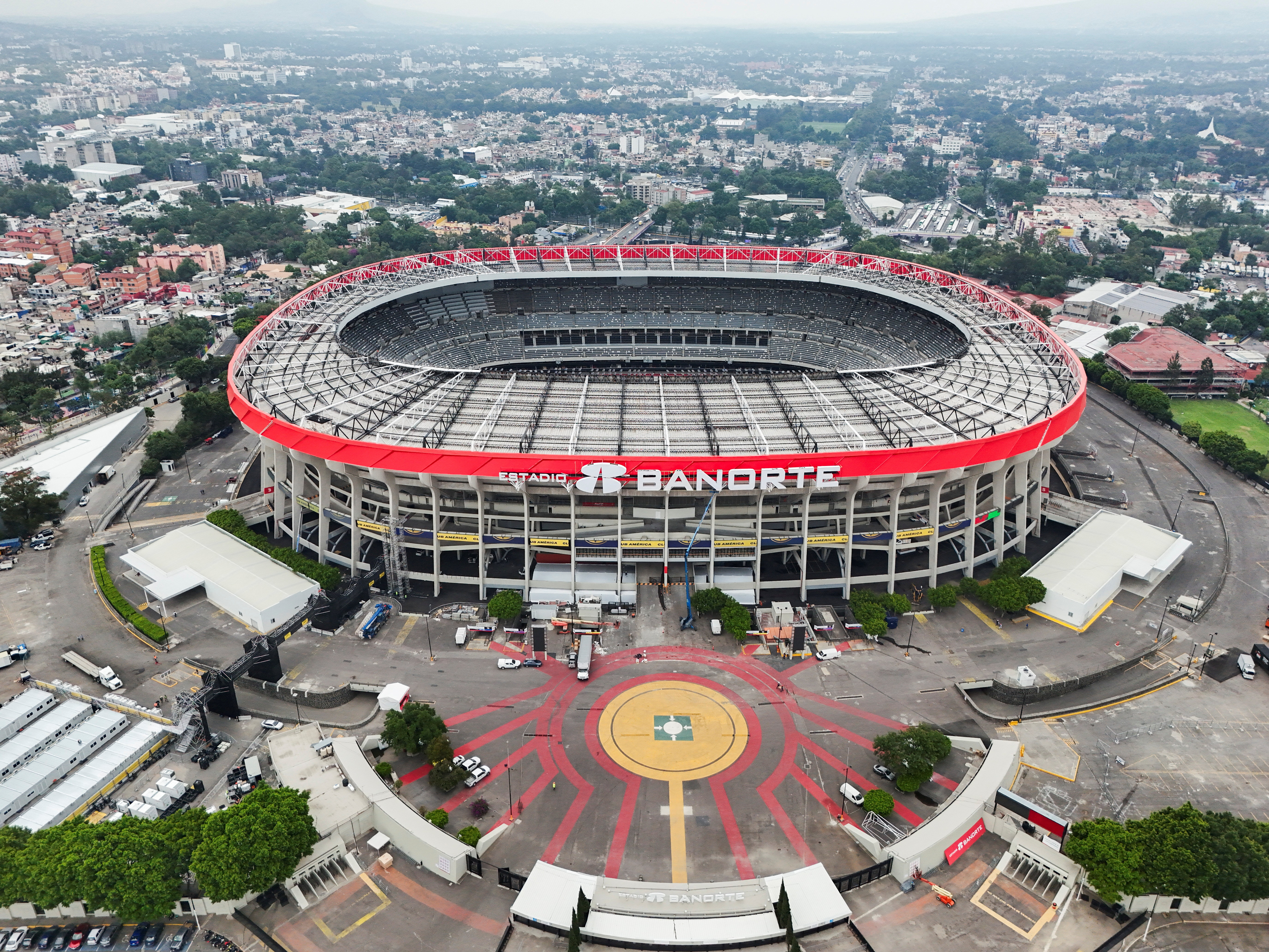 The Estadio Azteca with Mexico City in the background