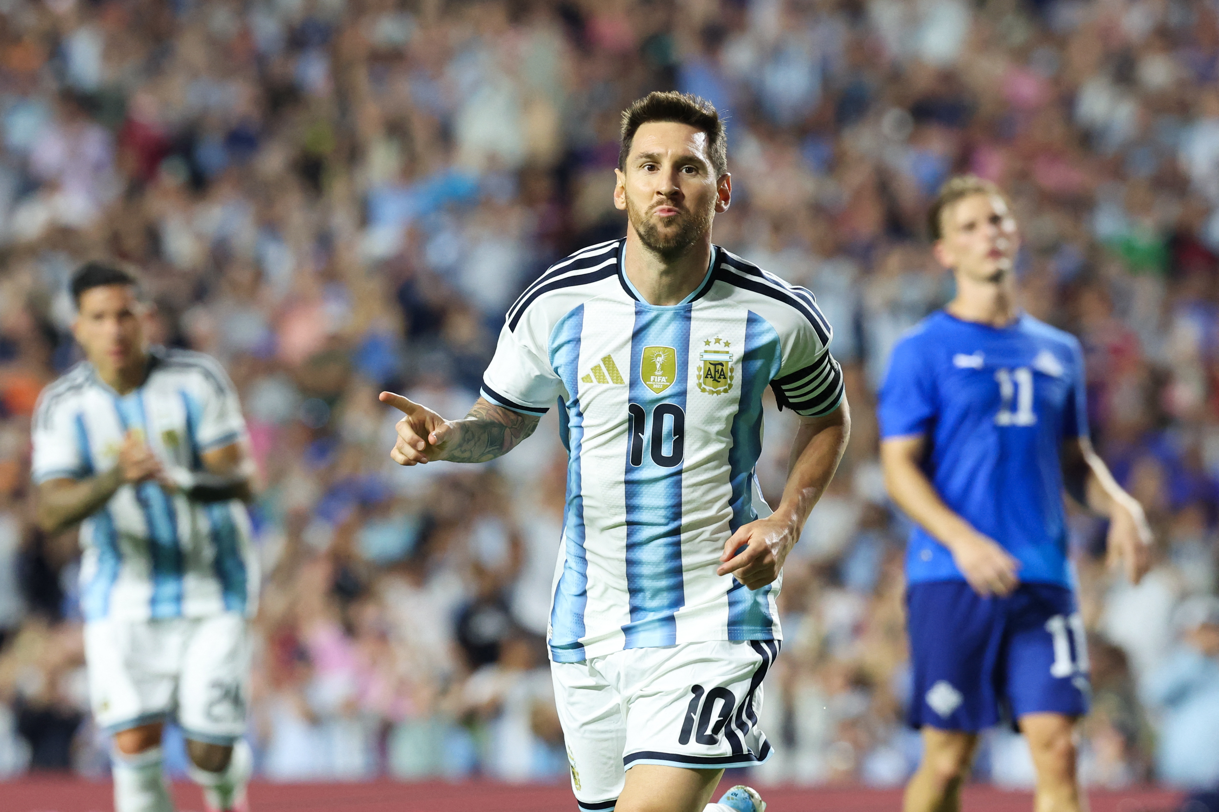 Messi celebrates scoring