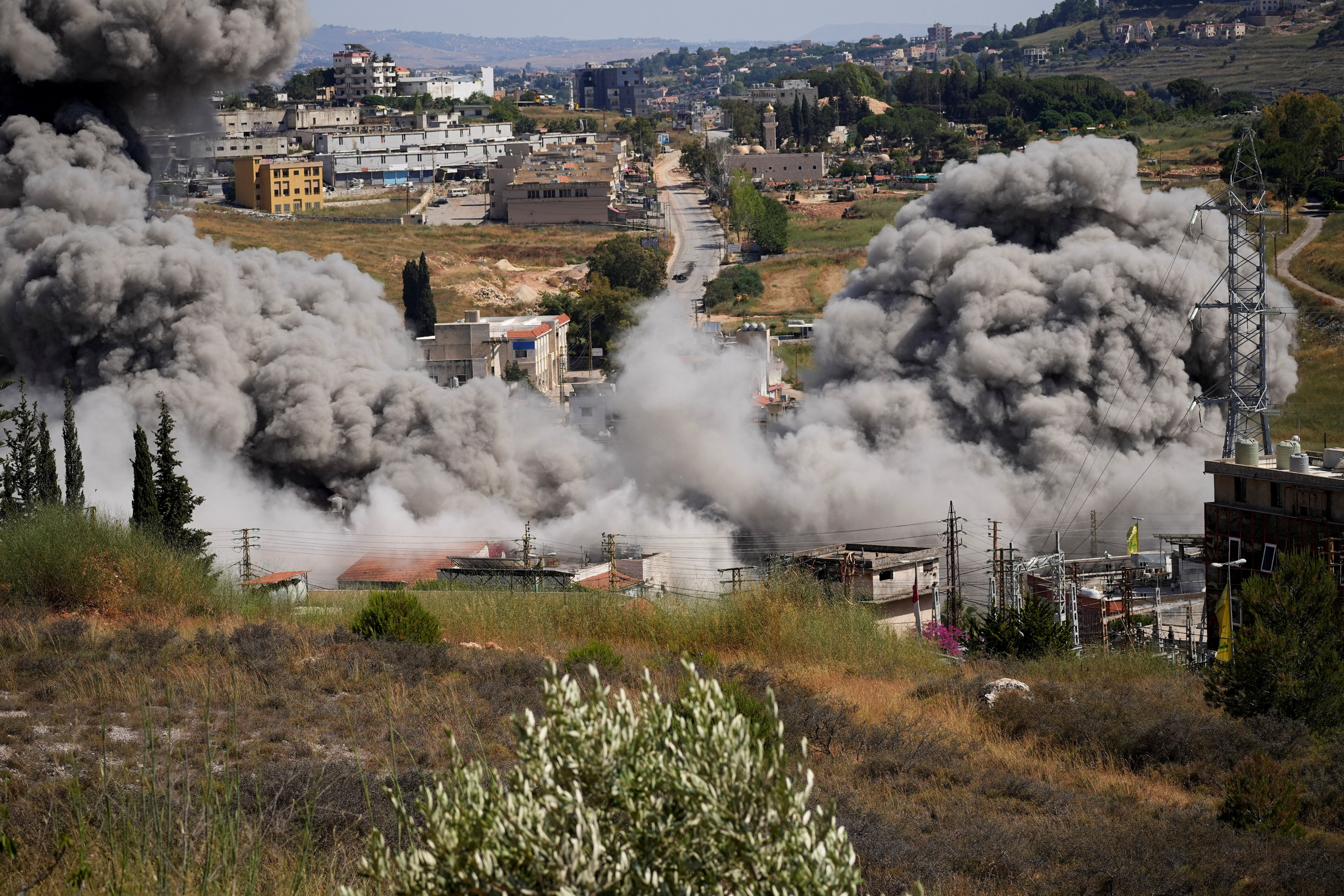 Smoke billows from southern Lebanon following an Israeli strike, as seen from Nabatieh, on Saturday