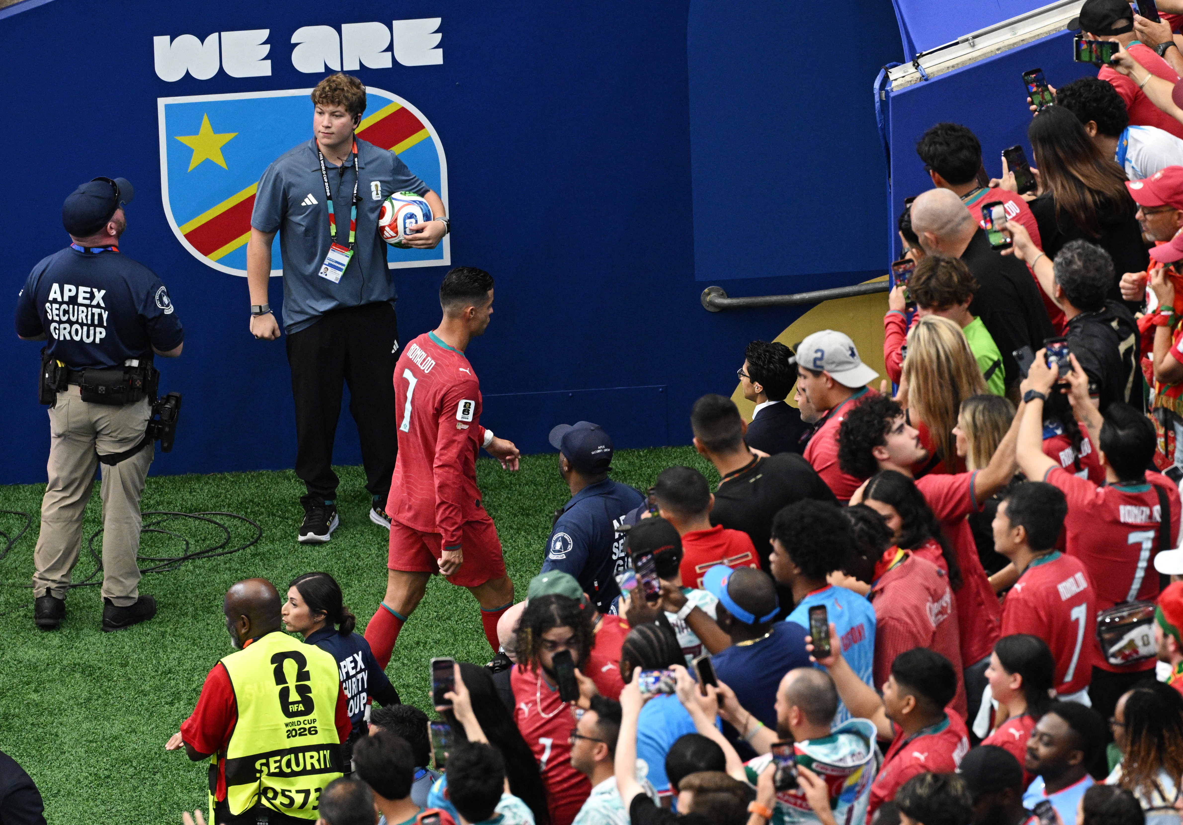 Cristiano Ronaldo headed to the changing room alone after the 1-1 draw with DR Congo