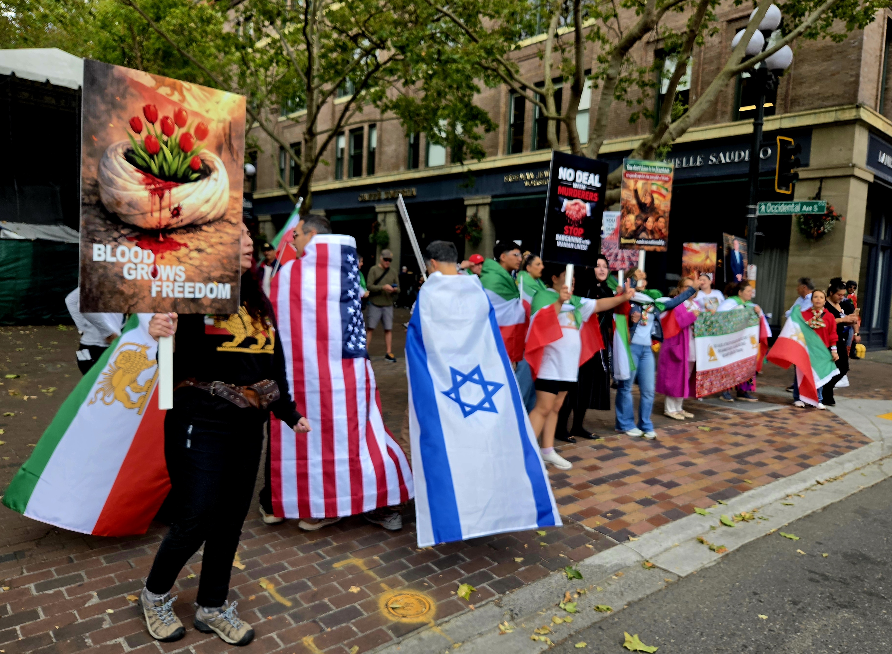 Protesters against the Iranian government outside the Seattle Stadium, June 26