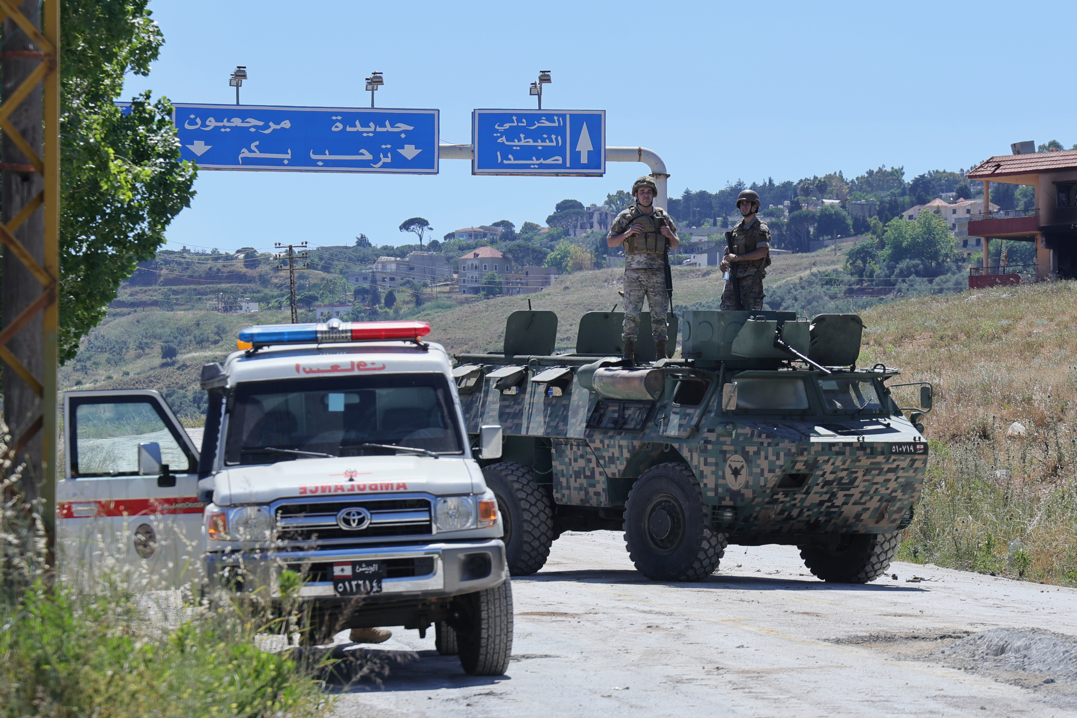 NABATIEH, LEBANON - JUNE 04: Israeli Army engineering vehicles clears the road by removing piles of dirt and rubble as the Lebanese Army announced that it had entered, where Israeli forces had recently withdrawn after carrying out attacks in the town of Dibbin, Nabatieh, Lebanon, on June 04, 2026. ( Ramiz Dallah - Anadolu Agency )