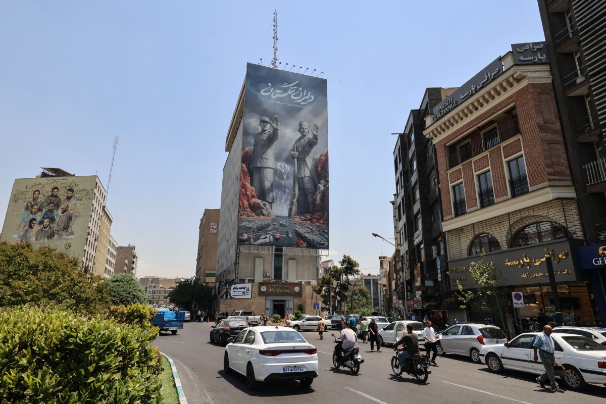 A banner in Tehran, Iran, depicts the closure of the Strait of Hormuz