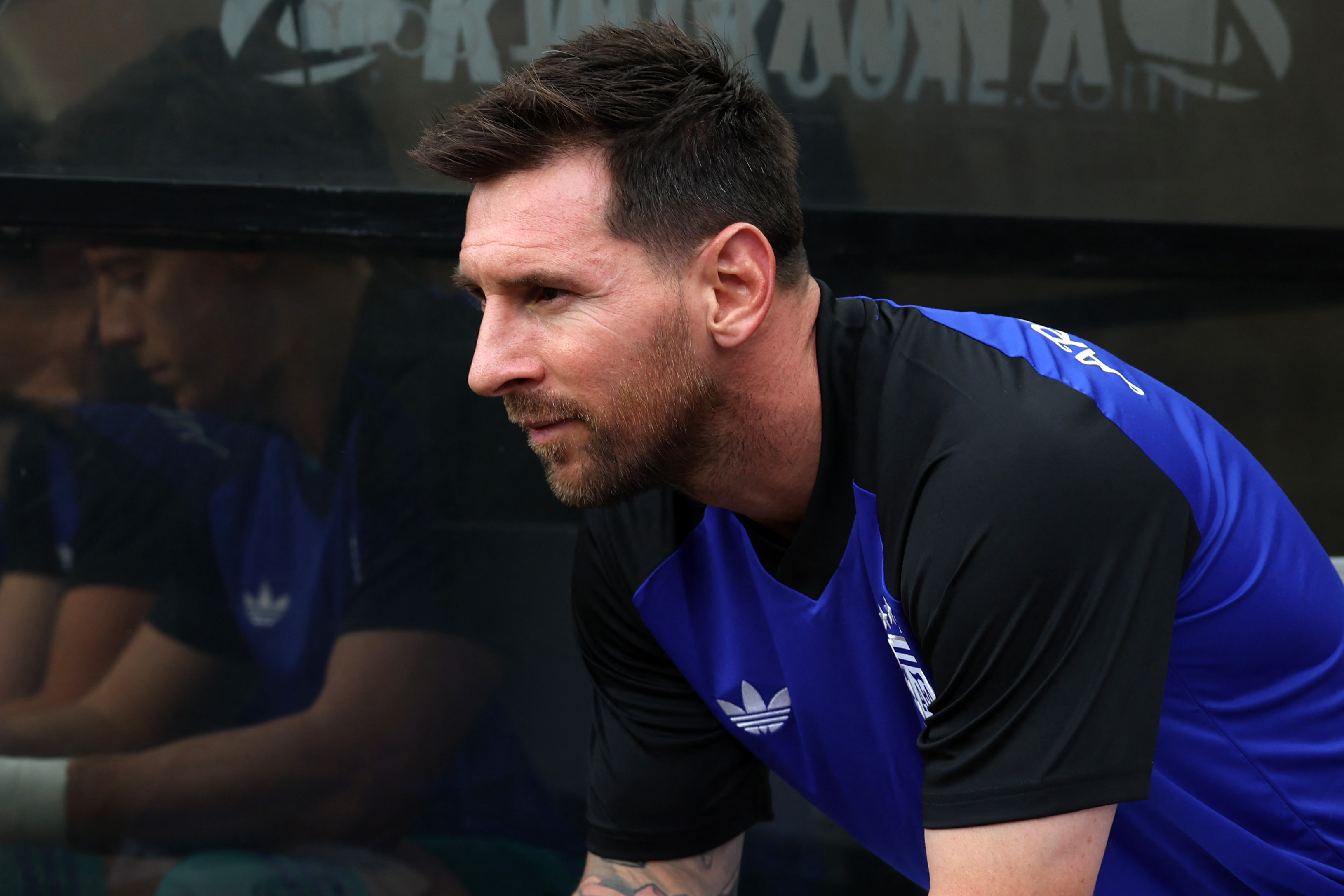 Lionel Messi of Argentina looks on during a match.