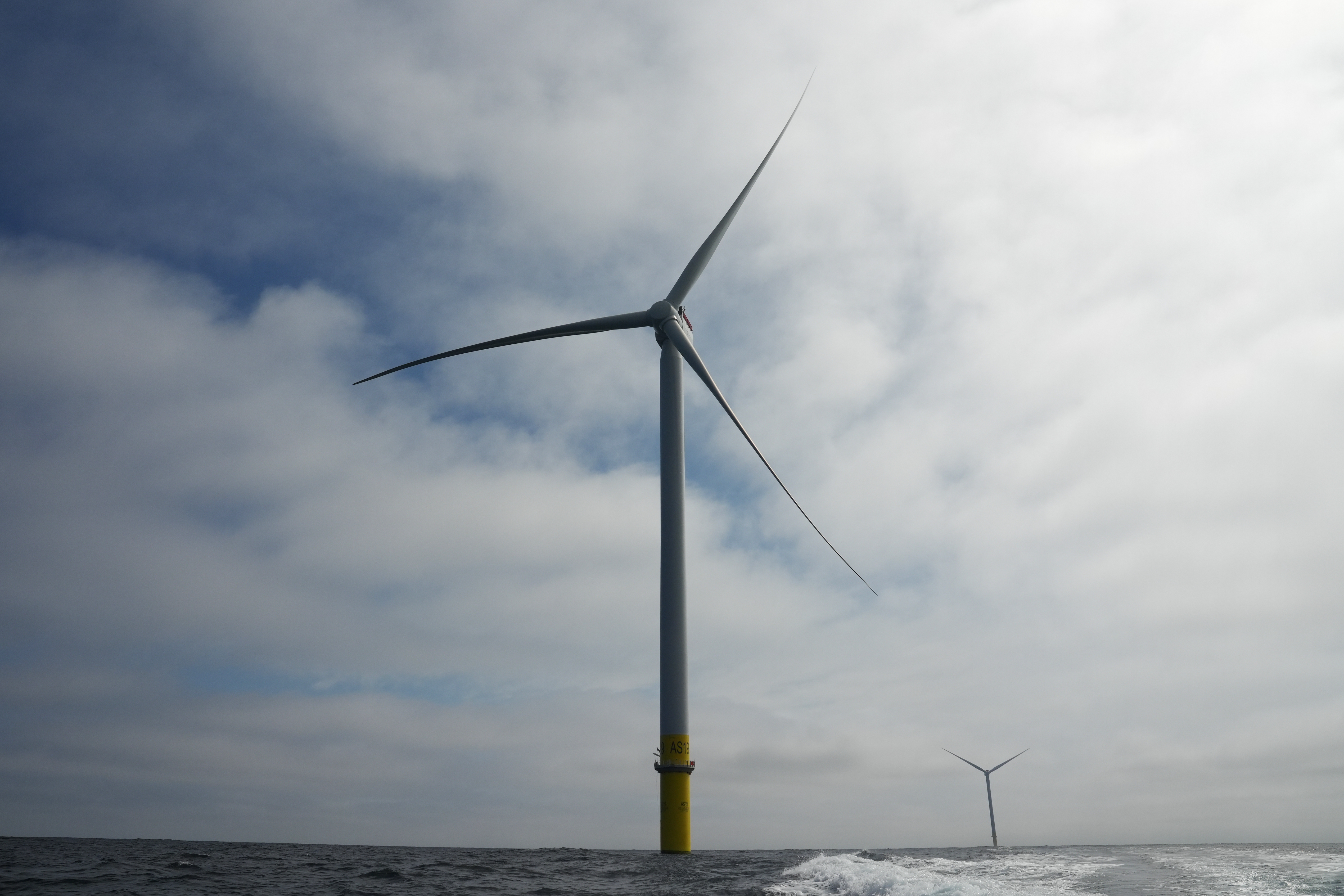 Turbines are visible at Sunrise Wind offshore wind farm that is under construction off the coast of Montauk Point, New York, US