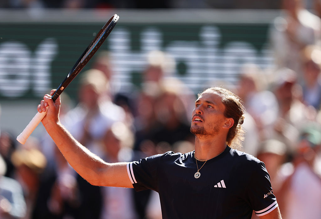 Alexander Zverev of Germany acknowledges the crowd following victory against Jakub Mensik of Czechia in the Men's Singles semi-final