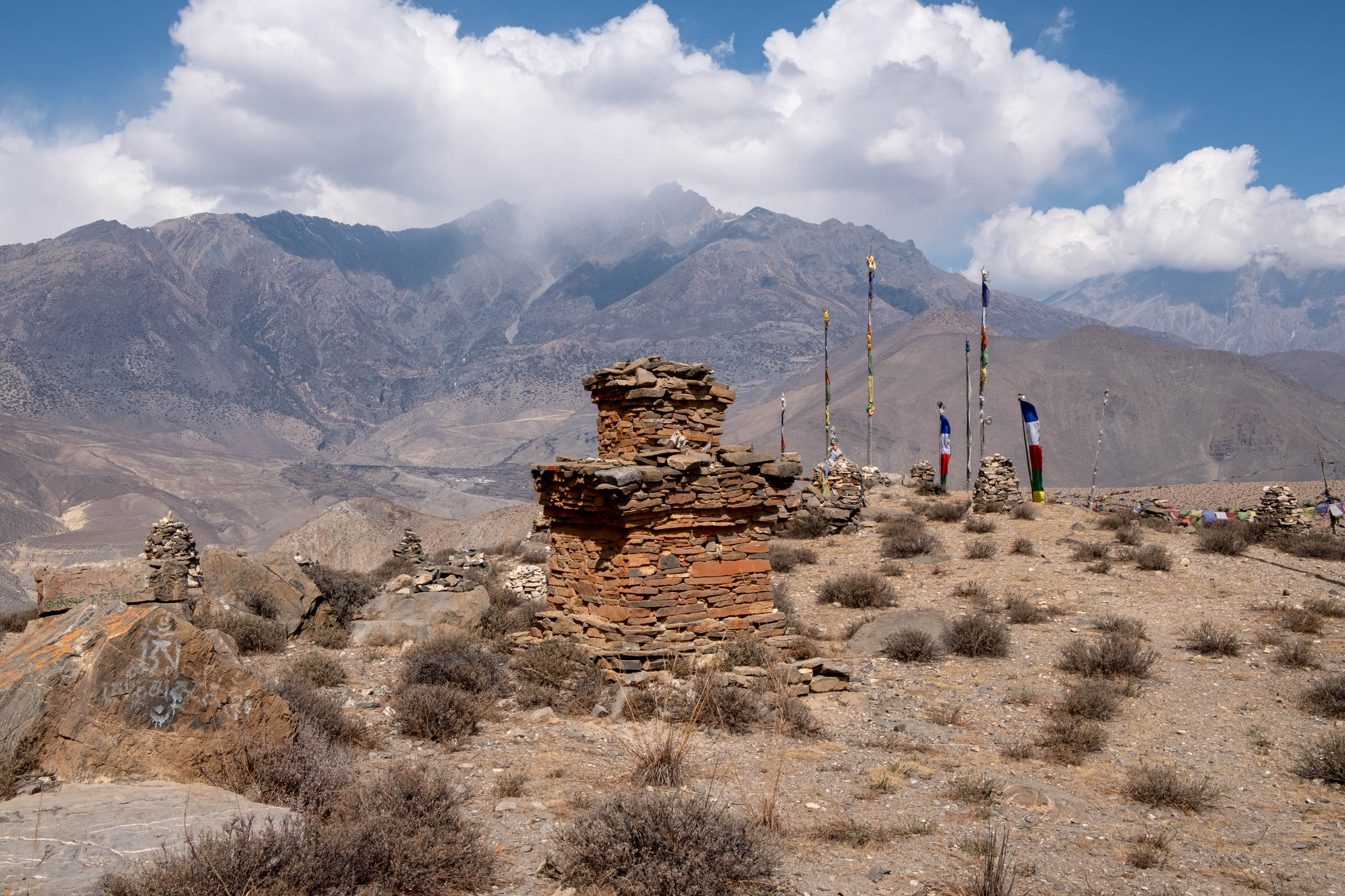 A Bon chorten, a traditional religious monument, in the village of Lubra [Eileen McDougall/Al Jazeera]