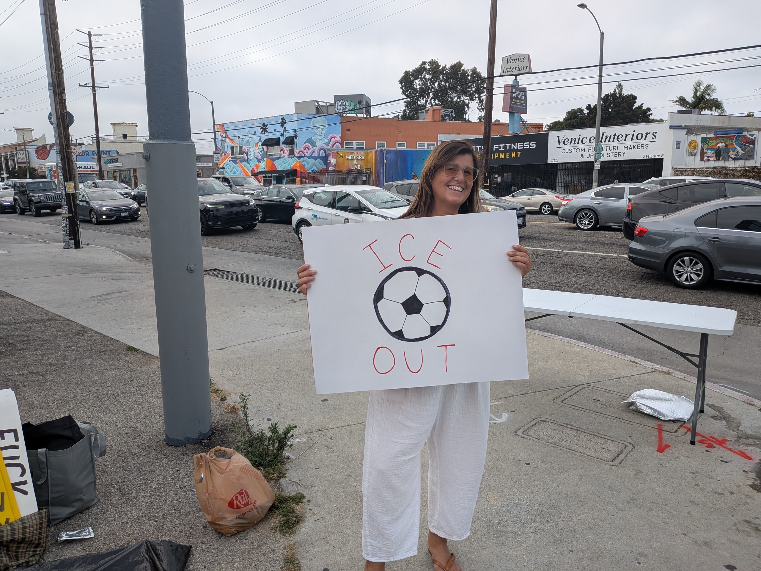 Activist Lisa Walker during a protest in Los Angeles, June 11, 2026
