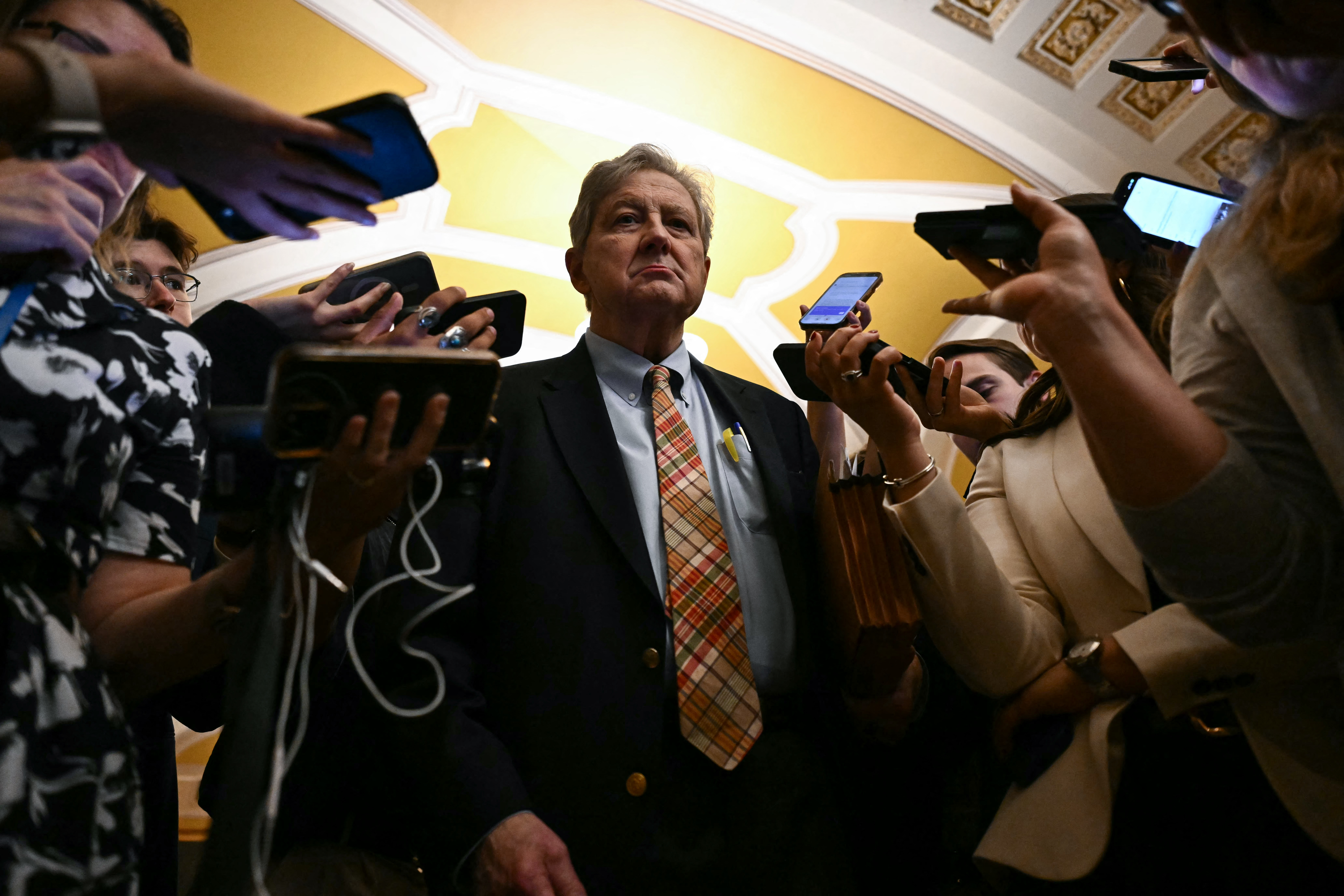 US Senator John Kennedy, Republican from Louisiana, speaks with reporters outside the Senate Chamber at the US Capitol in Washington, DC, on June 4, 2026.