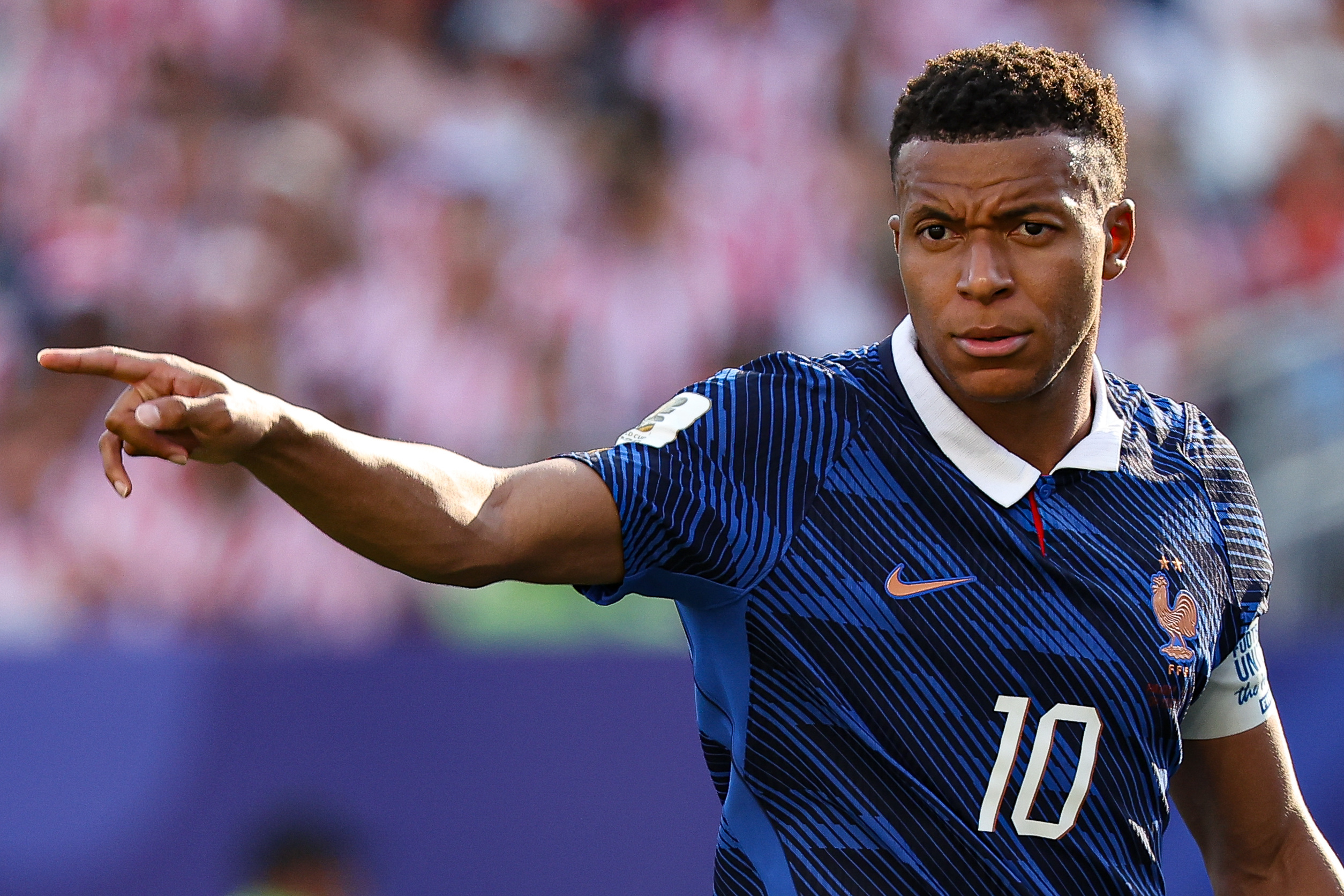 Kylian Mbappe in a game against Paraguay during a Round of 16 match in the 2026 FIFA World Cup at Philadelphia Stadium