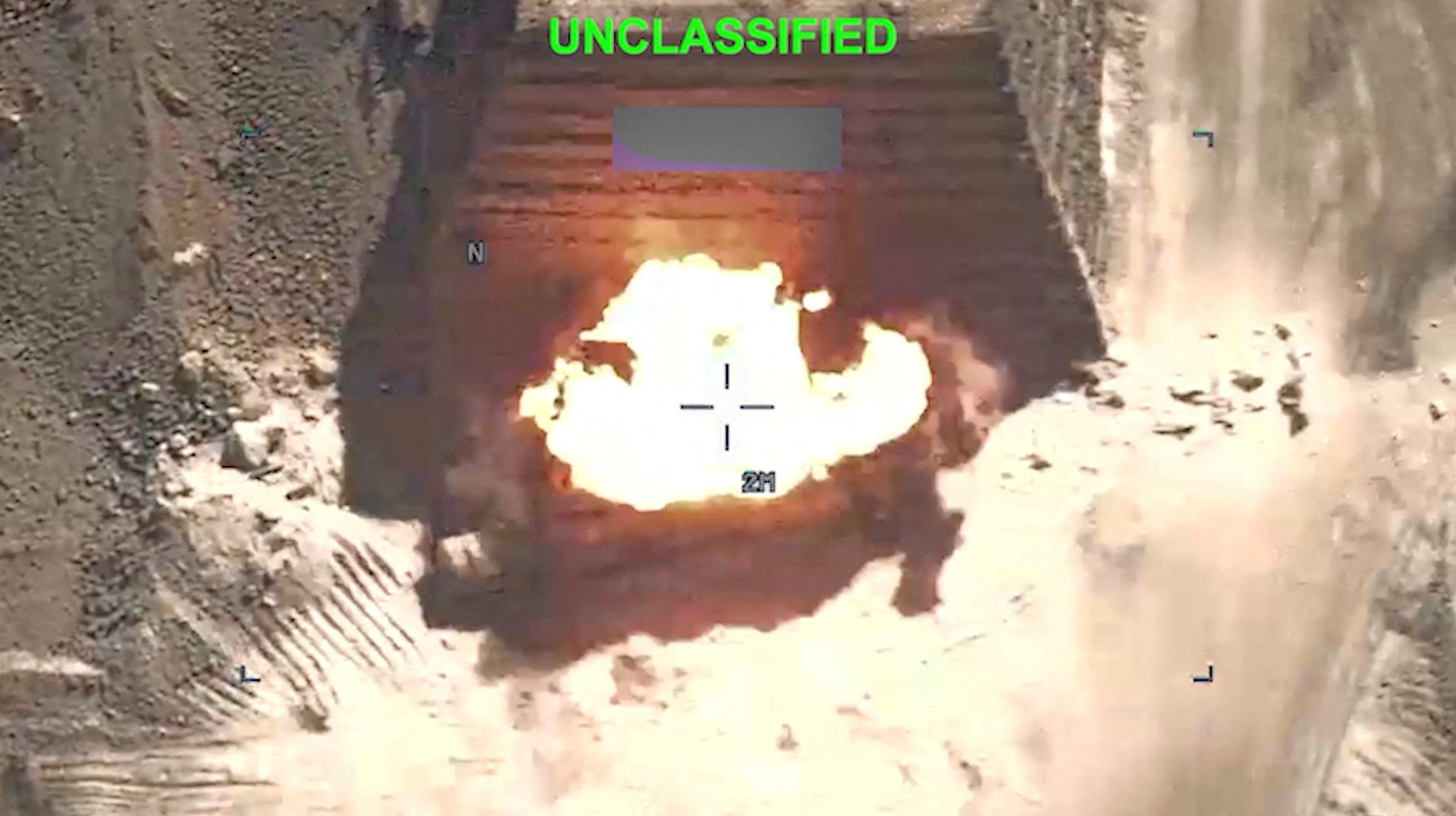 An explosion at an unknown location, during what U.S. Central Command (CENTCOM) says are strikes on Iran, in this screengrab taken from a handout video released on July 20, 2026.