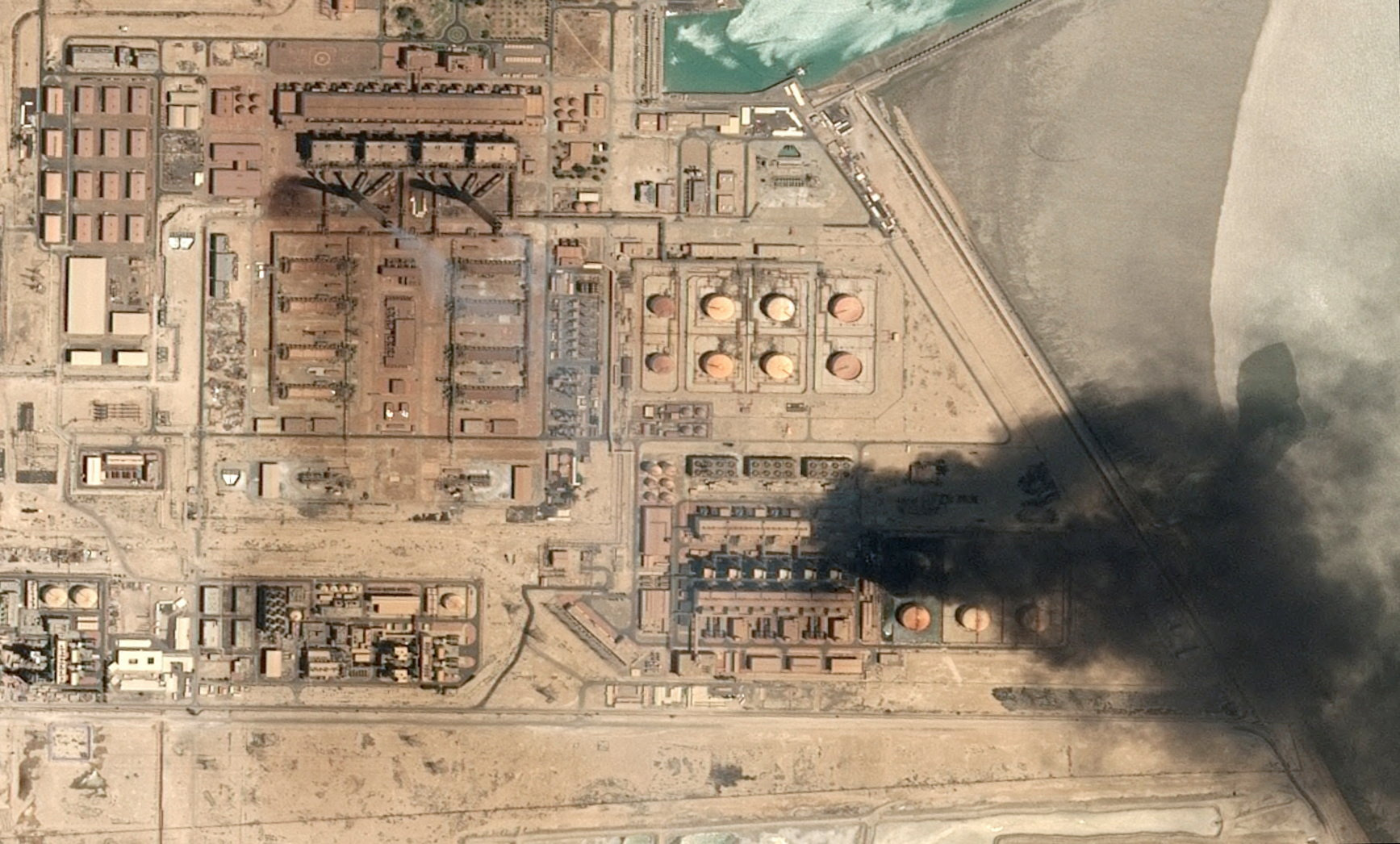 Satellite image shows smoke rising from Subiya Power and Water Desalination Plant, in Subiya Kuwait, July 18, 2026 in this handout image obtained by Reuters on July 21, 2026.[Distribution Airbus DS/Handout via Reuters]