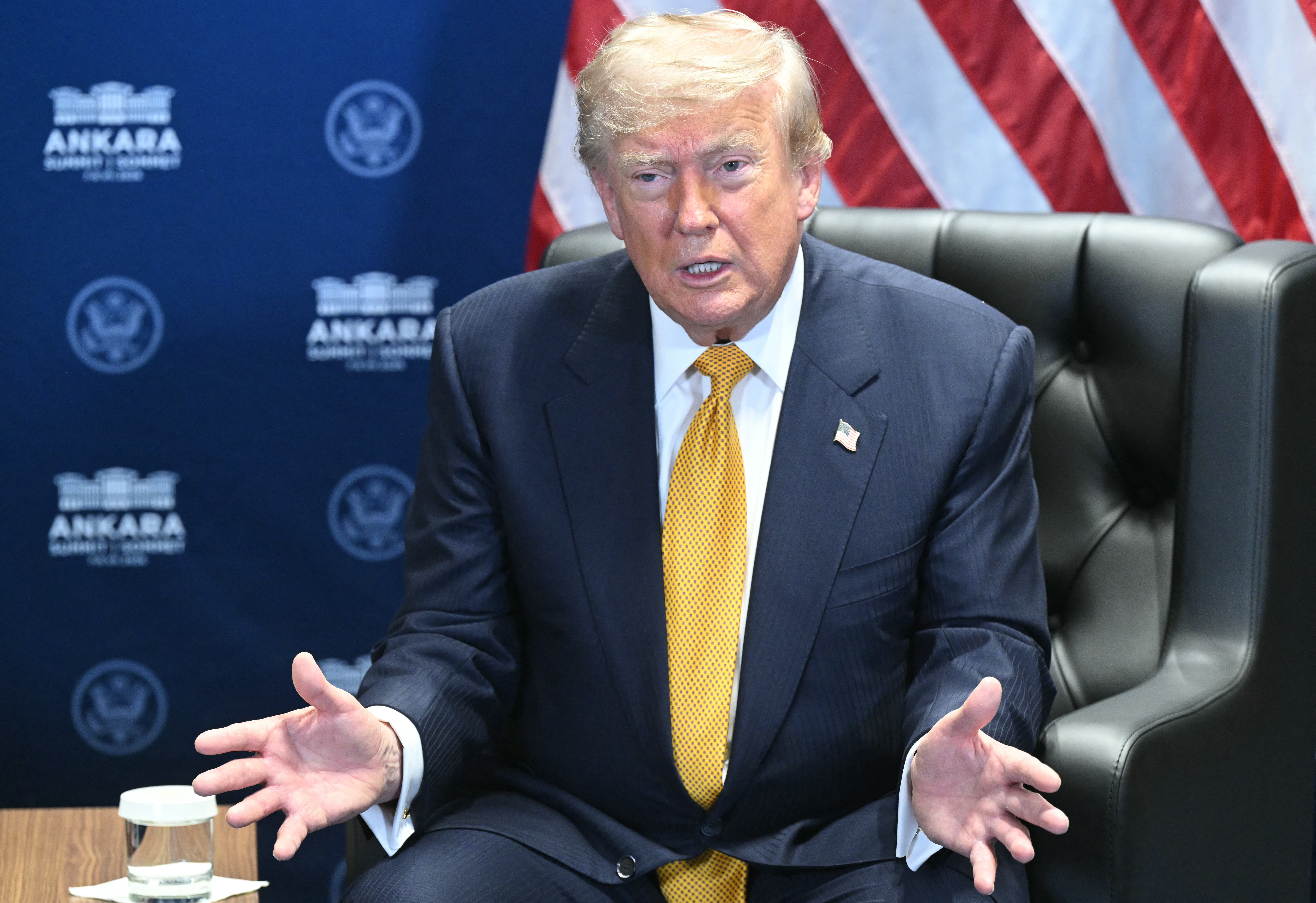 US President Donald Trump gestures as he speaks.