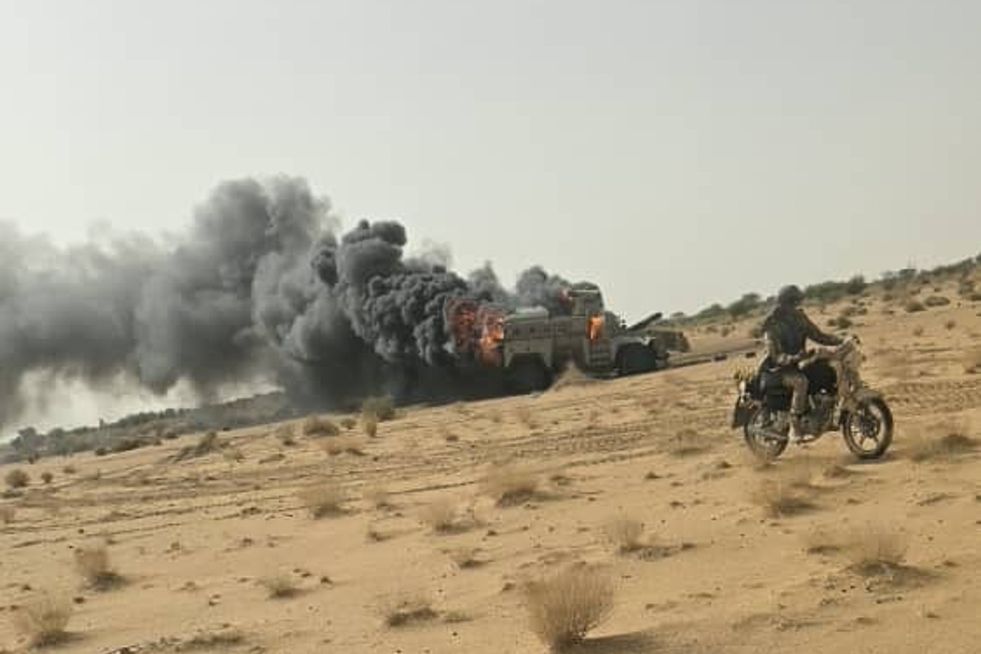 A vehicle burns in Mali as the country faces renewed insecurity and intensified fighting [Azaward Liberation Front via AP]