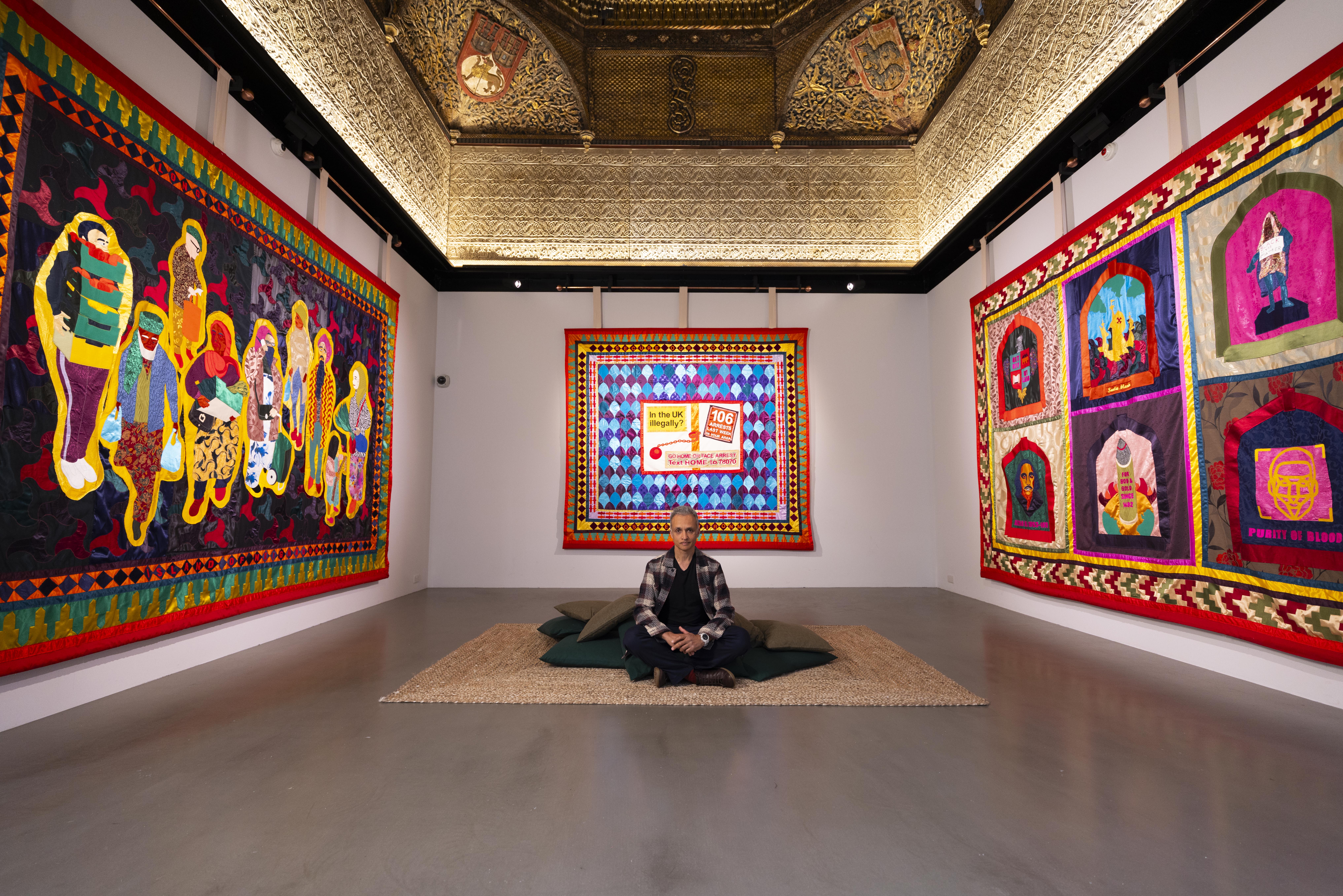 Shahed Saleem, an artist, architect and academic, sits under the Islamic-inspired Spanish roof which originated from the central Spanish town of Torrijos [Courtesy of David Parry]