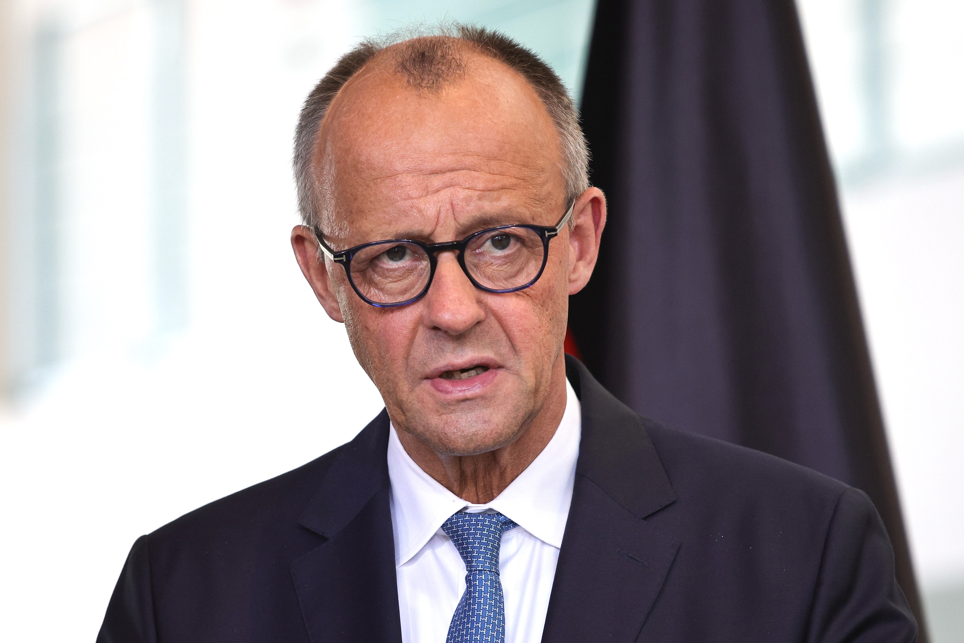 BERLIN, GERMANY - JULY 3: German Chancellor Friedrich Merz (CDU) speaks during a joint press conference with Lithuanian President Gitanas Nauseda , Latvian President Edgars Rinkevics and estonia following talks at the Chancellery on July 3, 2026 in Berlin, Germany. The four leaders are meeting to discuss security issues and Russia's war in Ukraine ahead of the upcoming NATO summit in Ankara. (Photo by Omer Messinger/Getty Images)