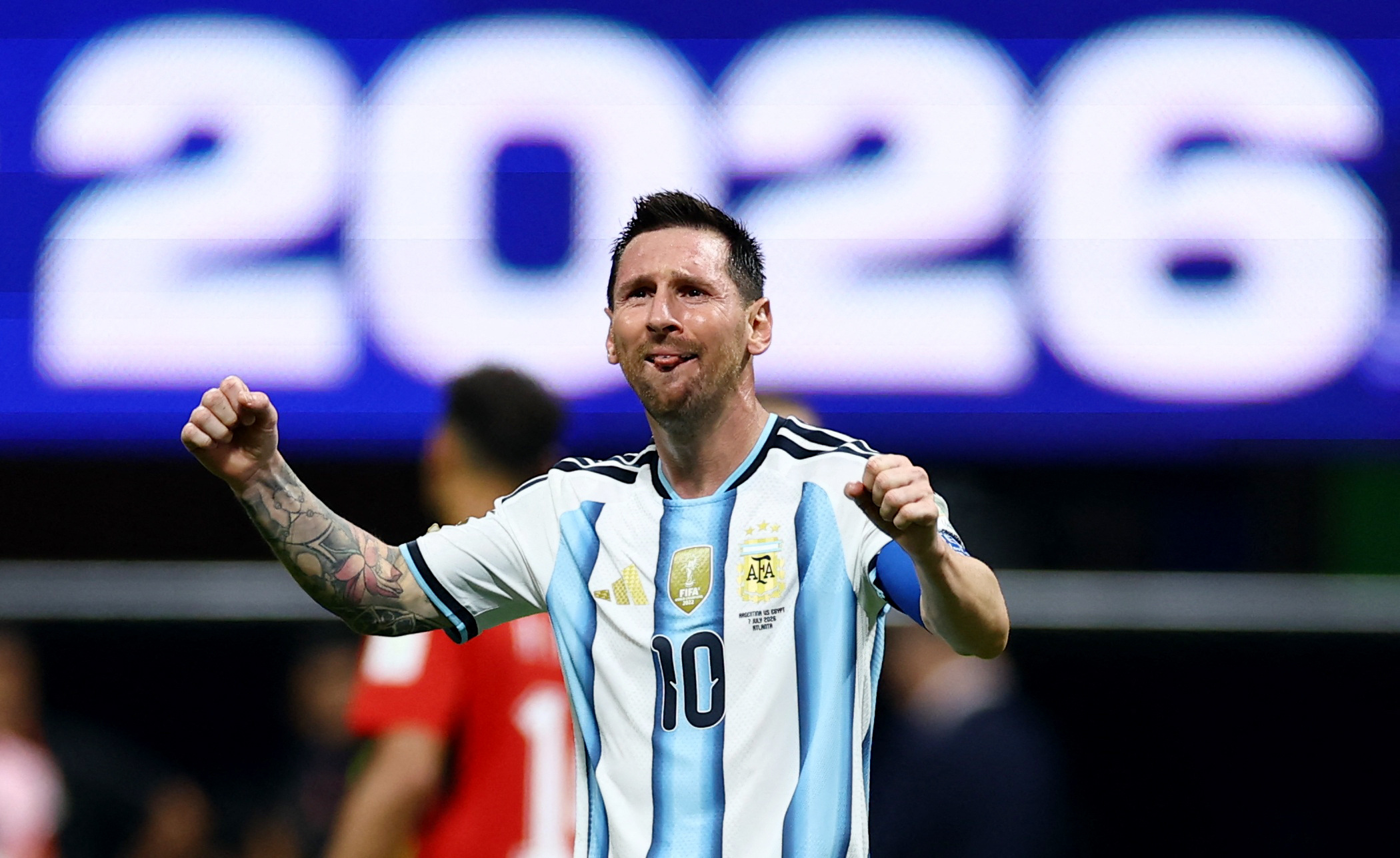 Soccer Football - FIFA World Cup 2026 - Round of 16 - Argentina v Egypt - Atlanta Stadium, Atlanta, Georgia, U.S. - July 7, 2026 Argentina's Lionel Messi celebrates after the match REUTERS/Carlos Barria