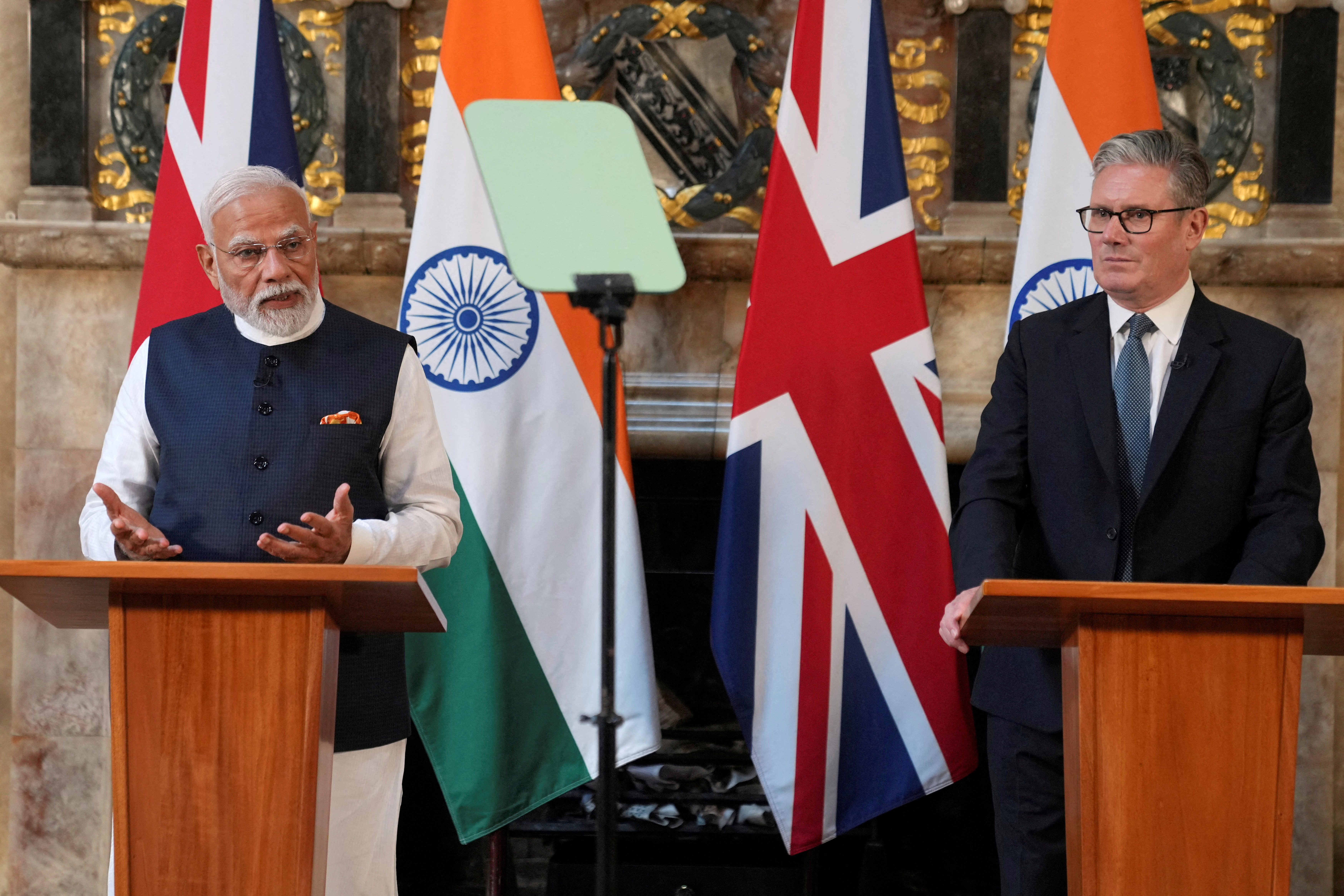 Narendra Modi and Keir Starmer after signing a free trade agreement at Chequers in England in July 2025