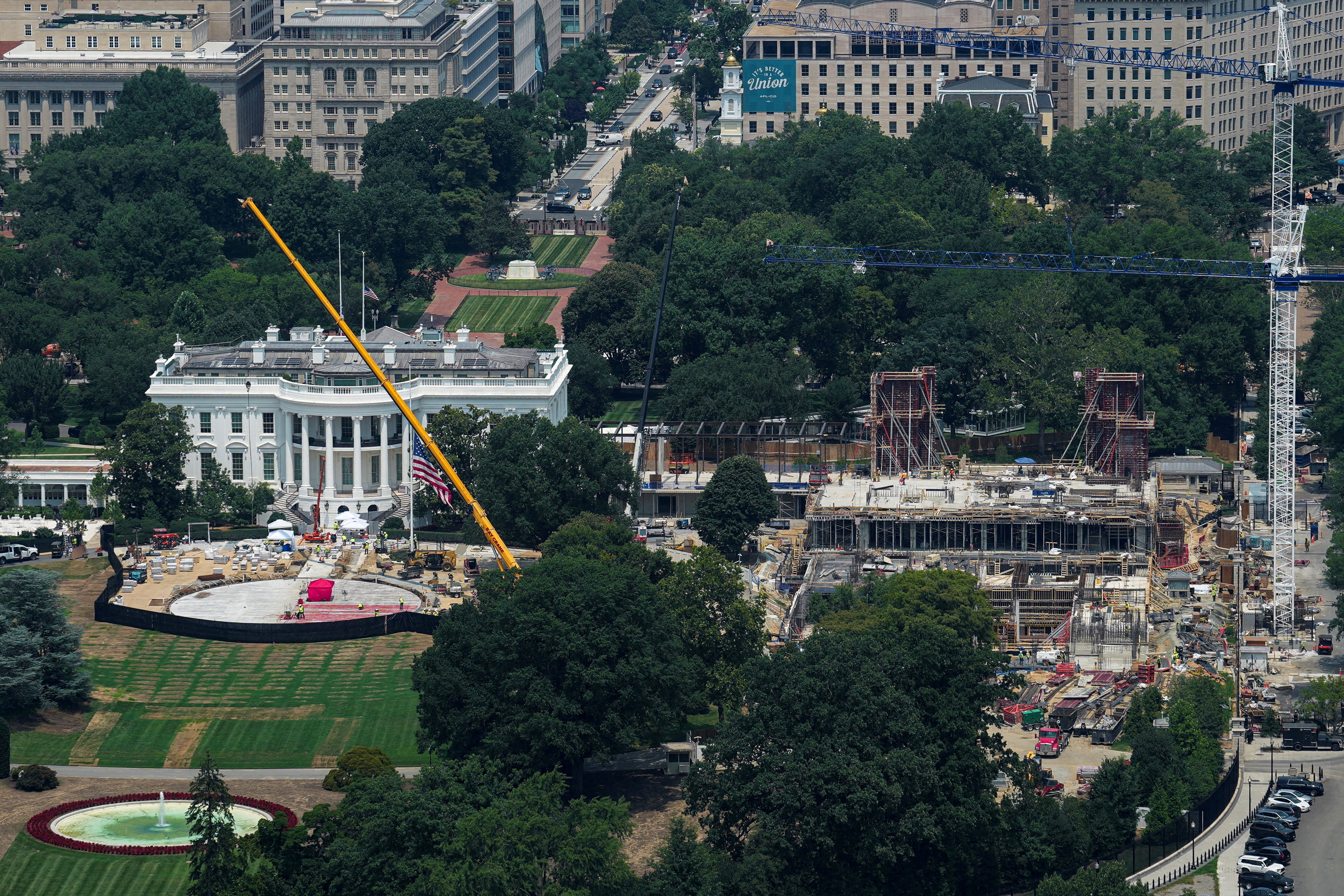 The White House and the ongoing Ballroom construction as seen from a window at the Washington Monument, in Washington, D.C., U.S., July 15, 2026. [FILE: Al Drago/Reuters]