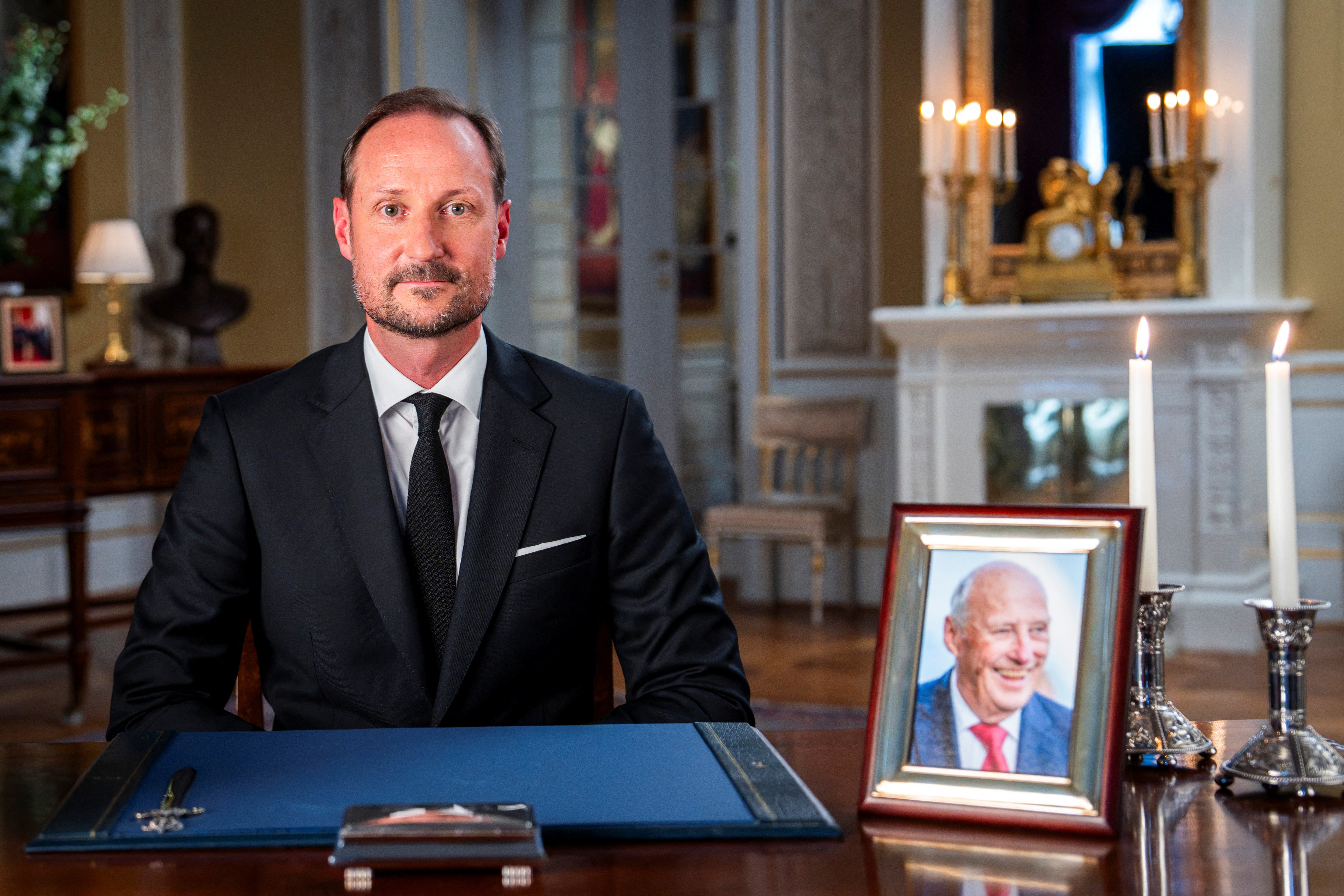 Norway's new king, King Haakon, sits on the day he will give his first speech as monarch at the palace, following the death of Norway's King Harald, in Oslo, Norway, August 29, 2026. Heiko Junge/NTB/via REUTERS ATTENTION EDITORS - THIS IMAGE WAS PROVIDED BY A THIRD PARTY. NORWAY OUT. NO COMMERCIAL OR EDITORIAL SALES IN NORWAY.