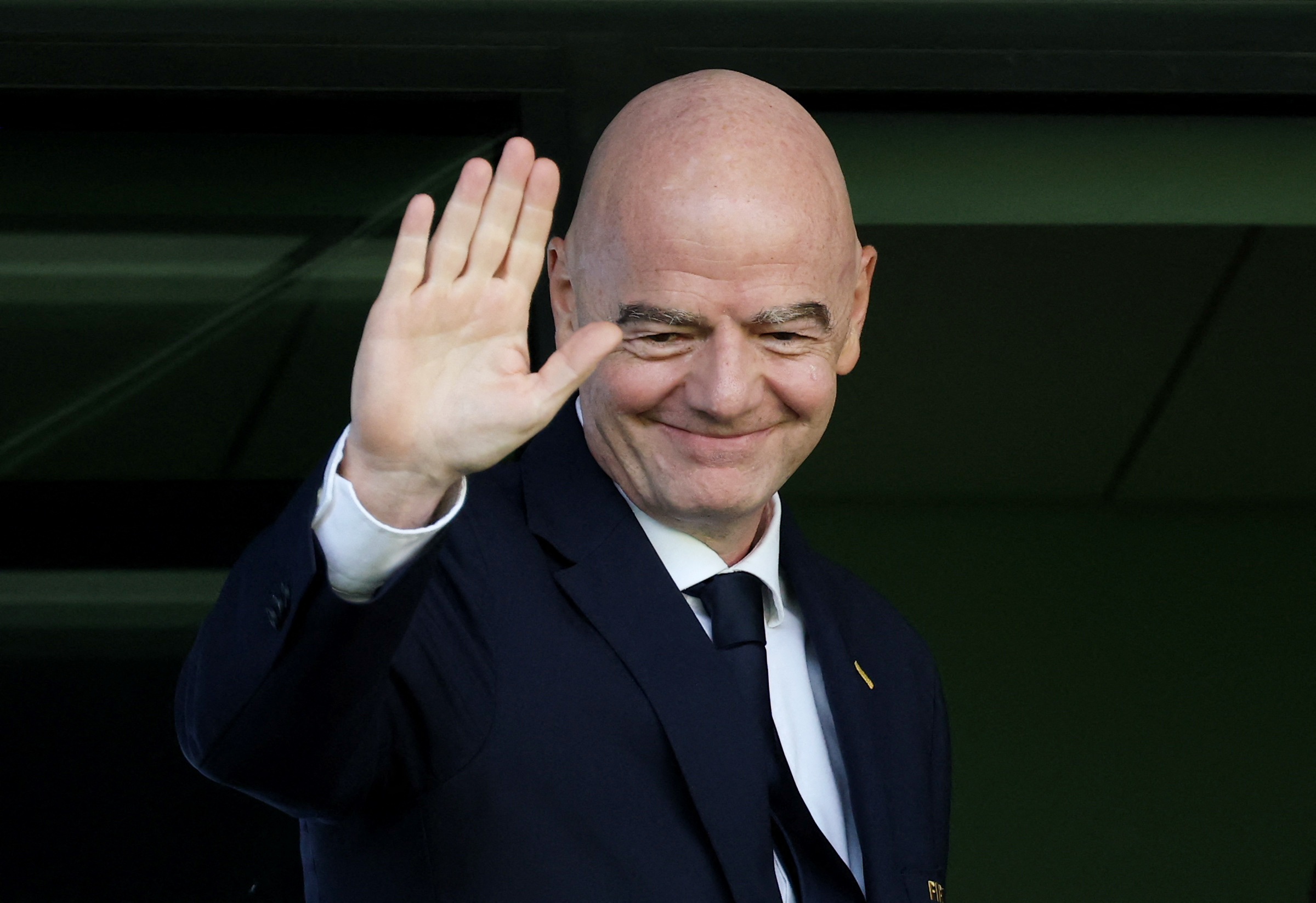 FIFA President Gianni Infantino reacts inside the stadium before the match