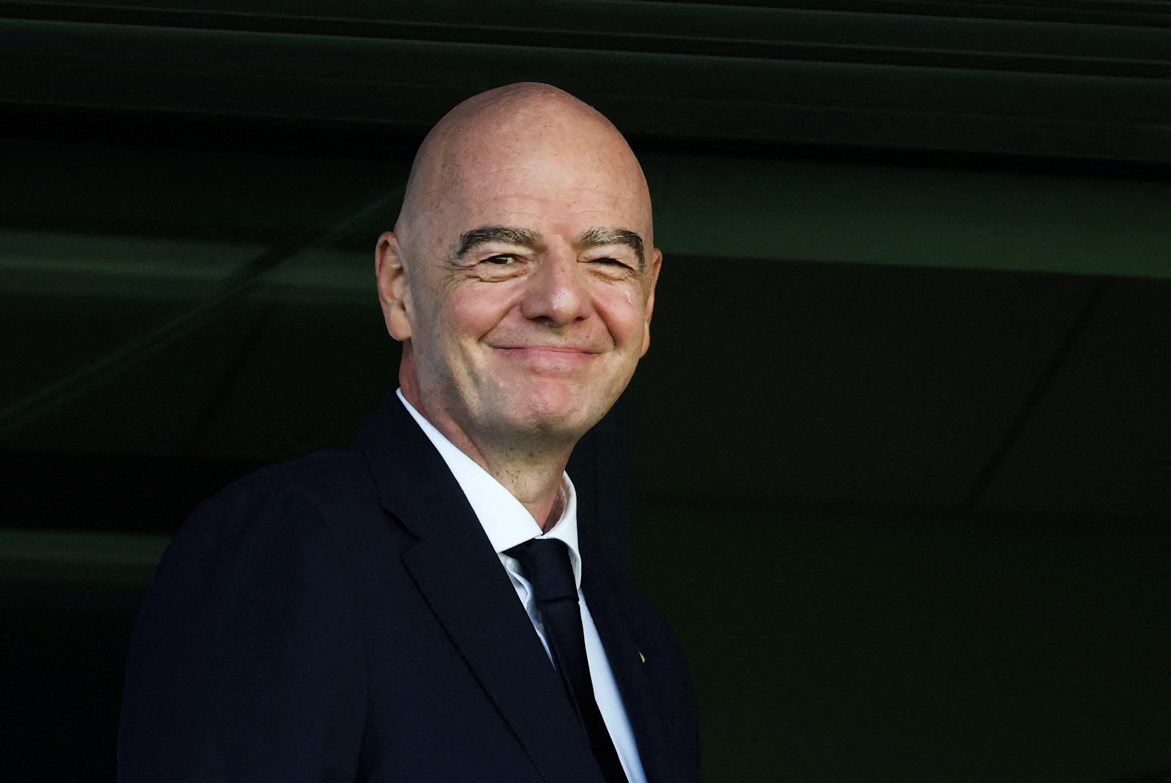 FIFA President Gianni Infantino reacts inside the stadium before the match