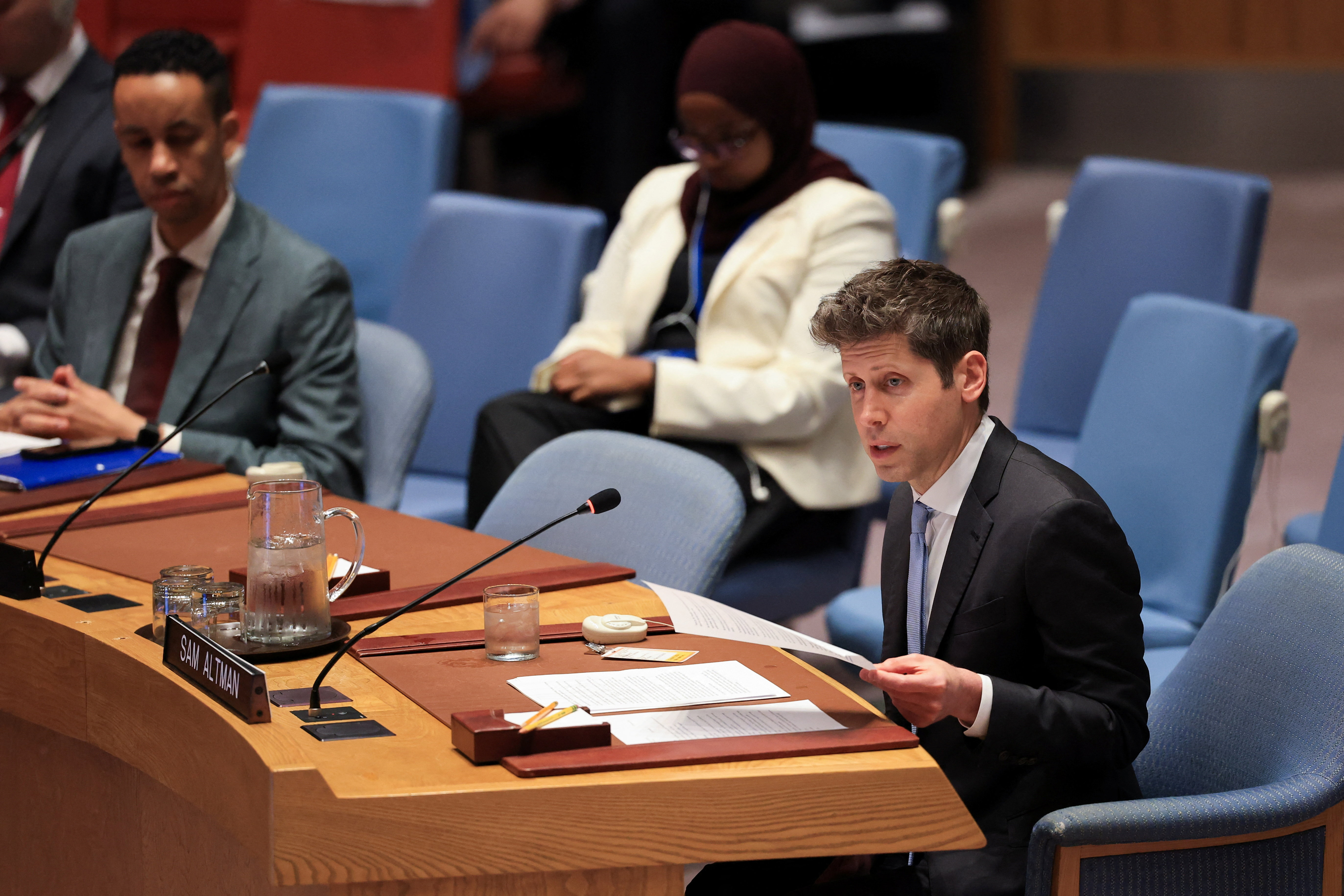 OpenAI CEO Sam Altman addresses the United Nations Security Council during a session on Artificial Intelligence during the 81st United Nations General Assembly, at UN Headquarters in New York City, US, September 23, 2026 [Brendan McDermid/Reuters]