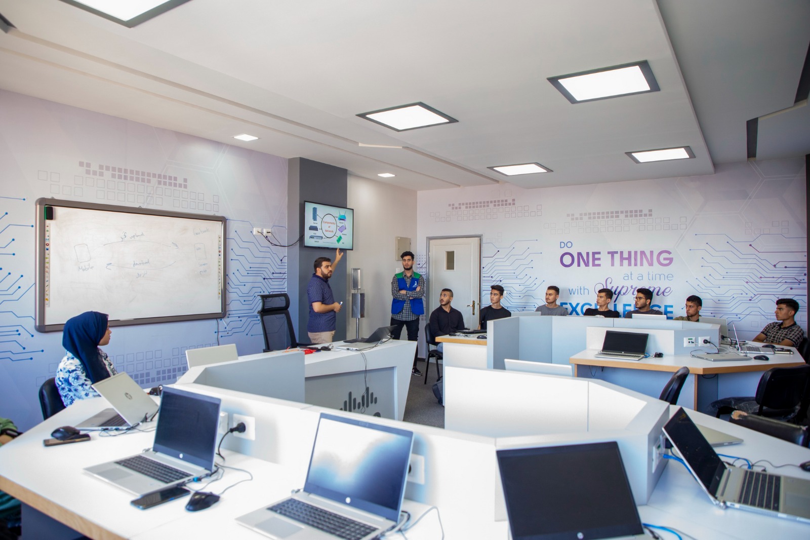 A view of a technology incubator in Gaza prior to the war, which provided an environment for training, incubating tech projects, and supporting students in the fields of technology and innovation [Iyad Al-Qatrawi/ Al Jazeera]
