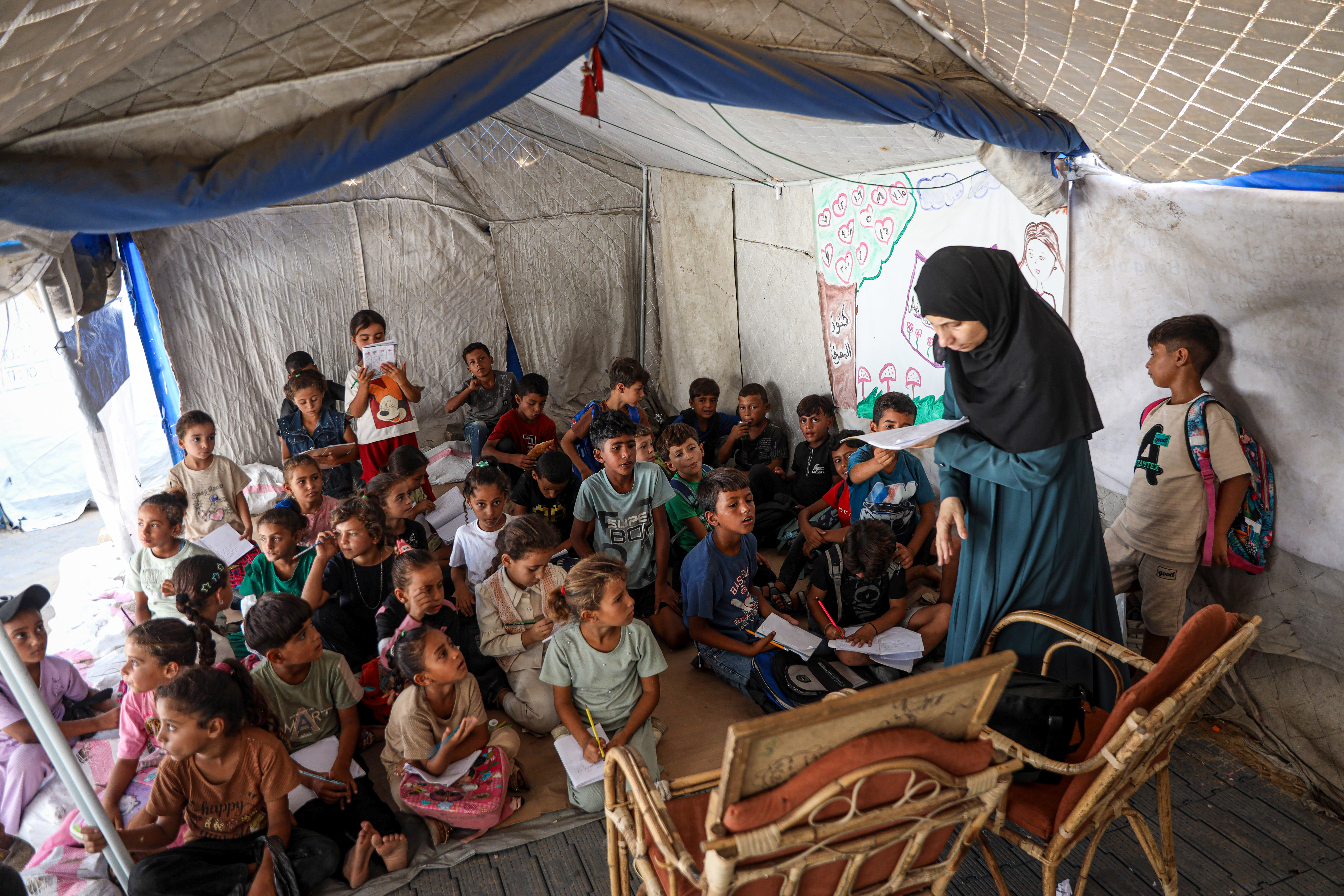 Gaza’s education system has been severely disrupted as most schools were damaged or destroyed during the war, while many others were turned into shelters for displaced families [Abdelhakim Abu Riash/Al Jazeera]