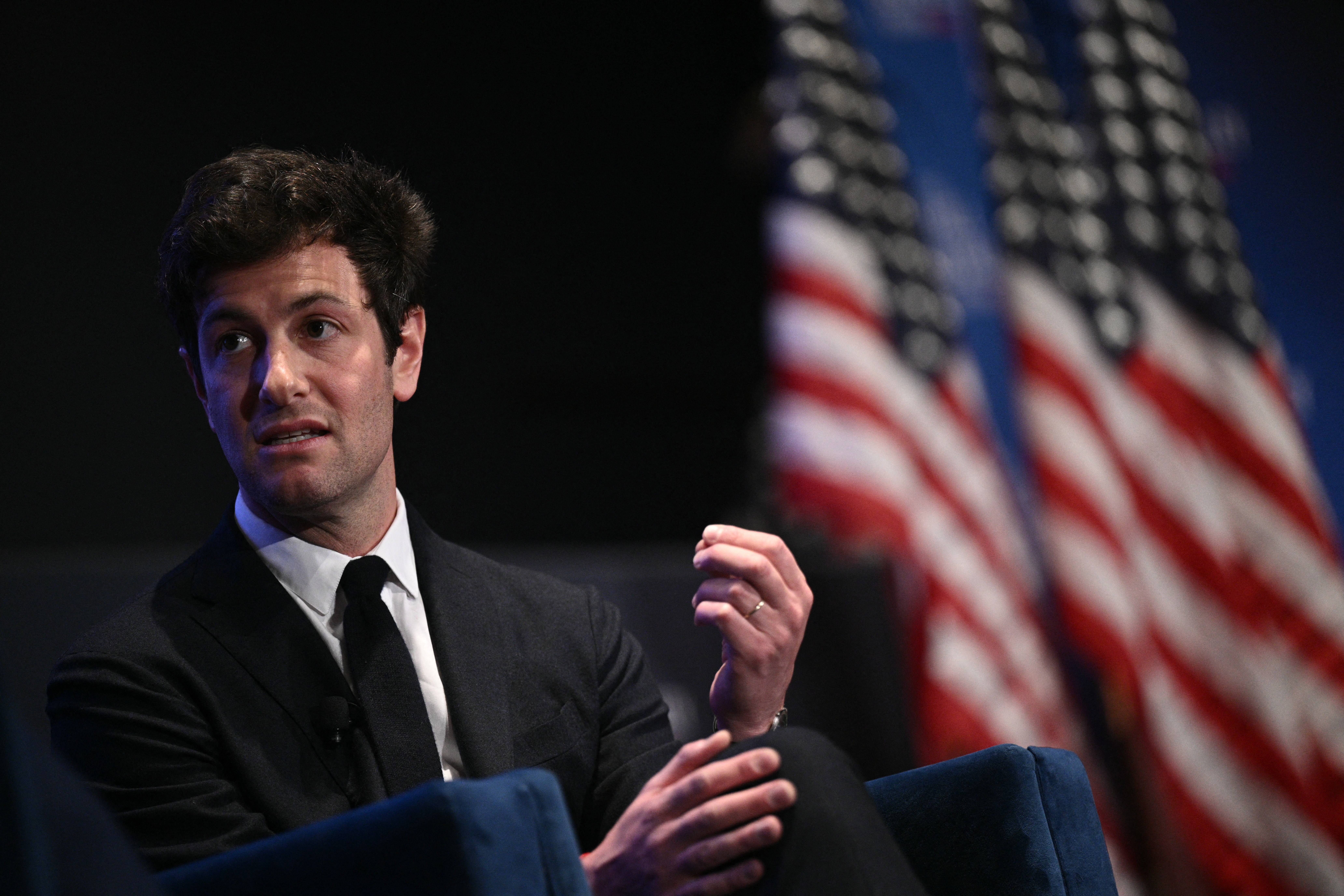 Founder and Managing Partner of the venture capital firm Thrive Capital, Joshua Kushner, speaks during the Hill & Valley Forum at the US Capitol Visitor Center Auditorium in Washington, DC, on April 30, 2025. (Photo by Brendan SMIALOWSKI / AFP)