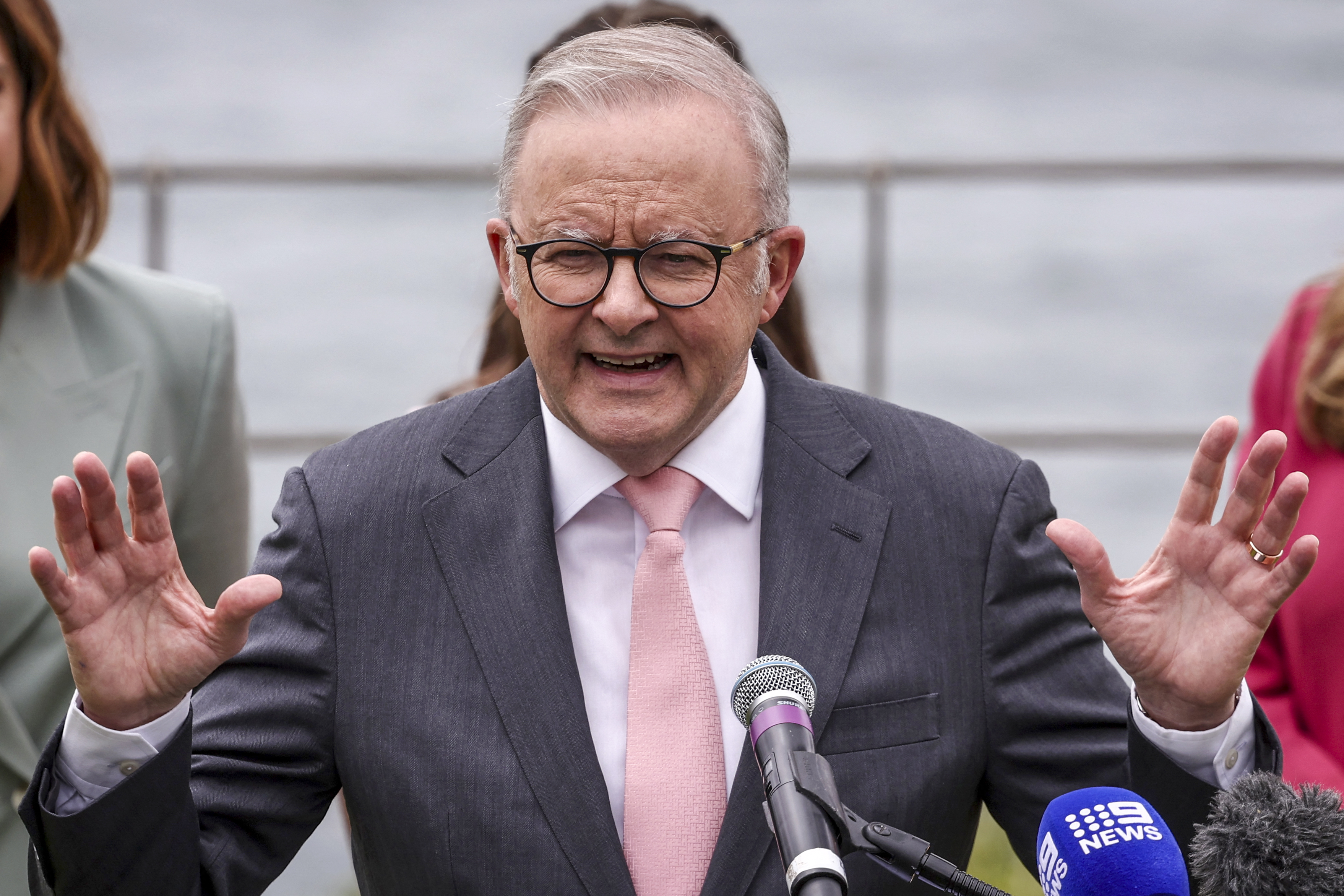 Australian Prime Minister Anthony Albanese speaks at a podium in Sydney
