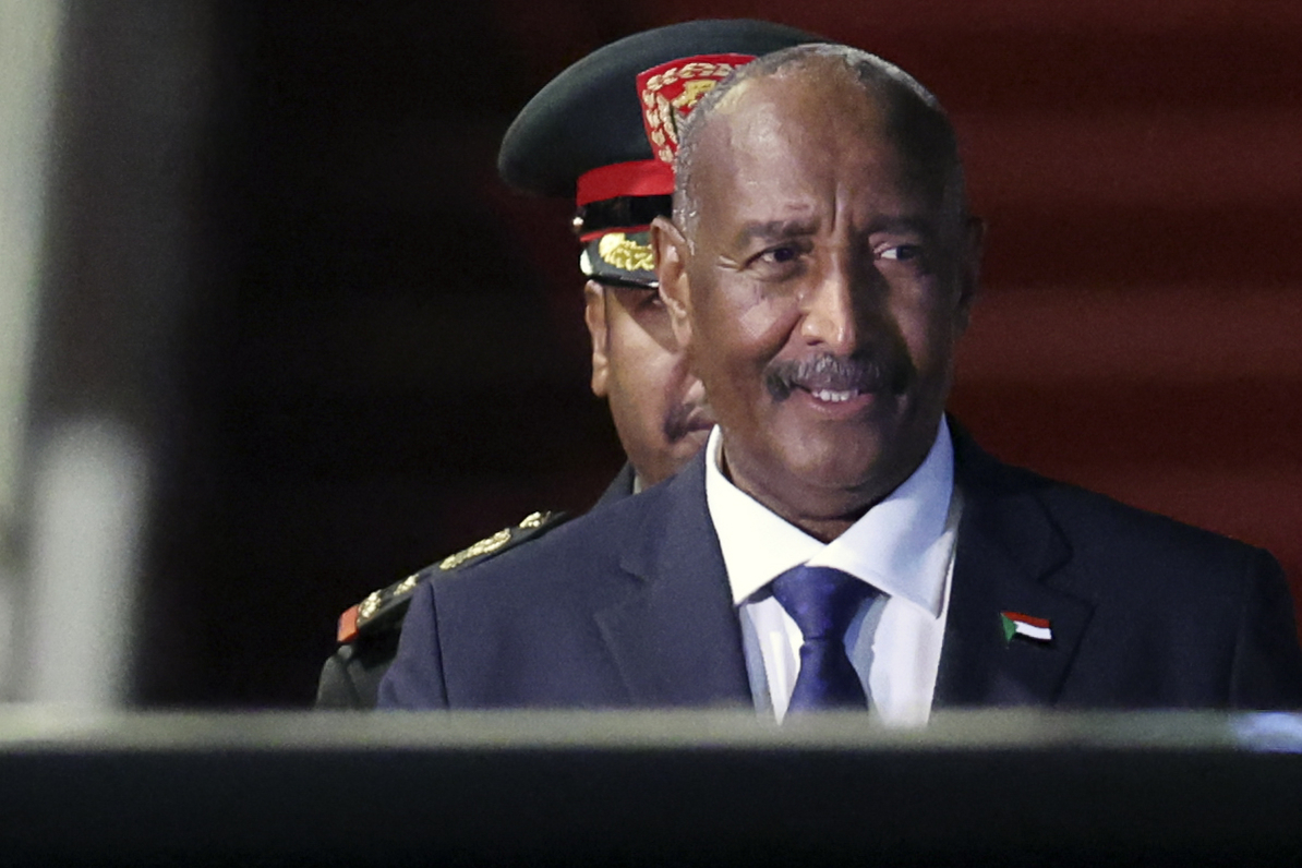 Sudan's army chief Abdel Fattah al-Burhan arrives at Beijing Capital International Airport in Beijing, China, Tuesday, Sept. 3, 2024. [File: Florence Lo/Pool Photo via Ap]