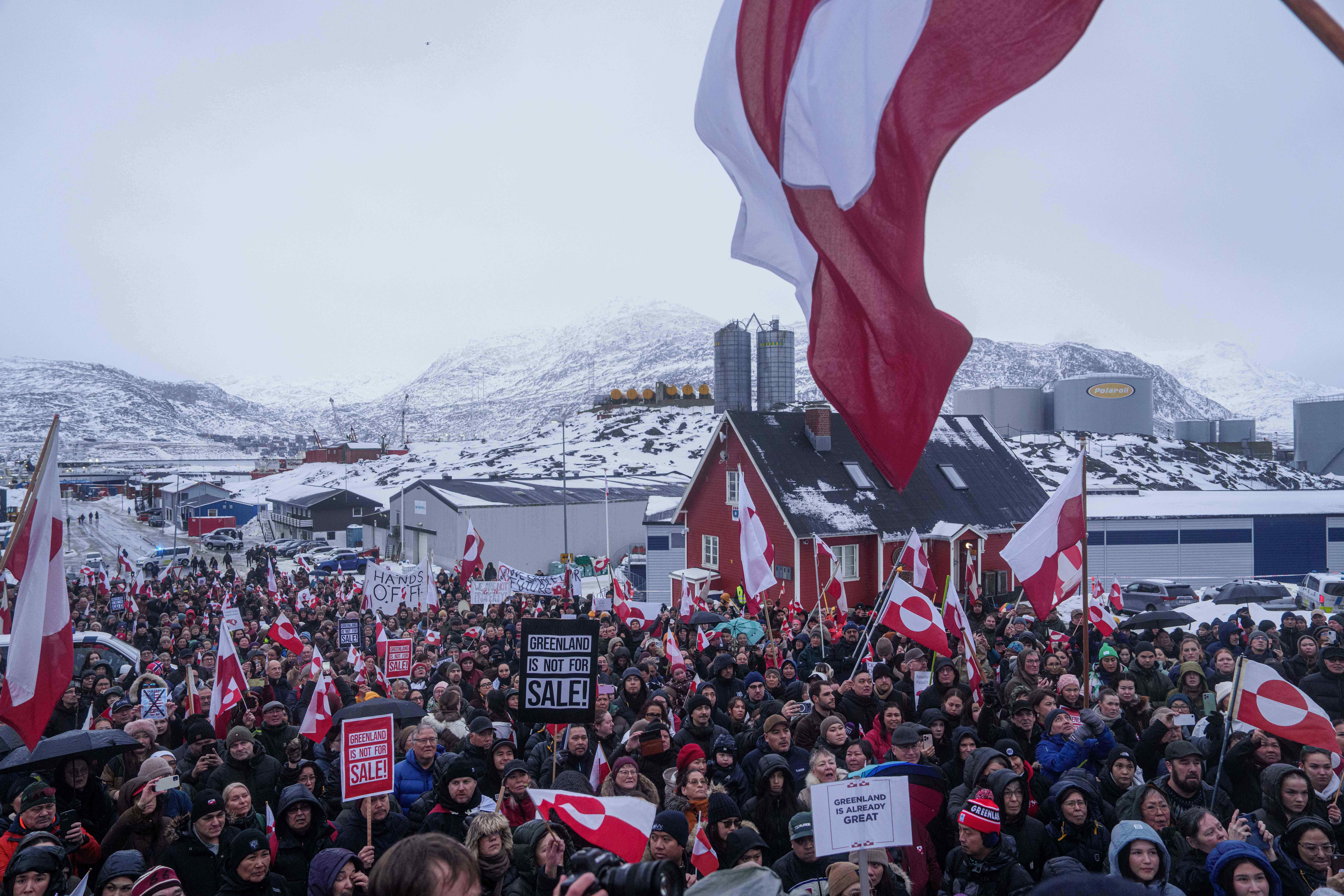 People protest against Trump’s policy towards Greenland in front of the US consulate in Nuuk, Greenland, January 17, 2026