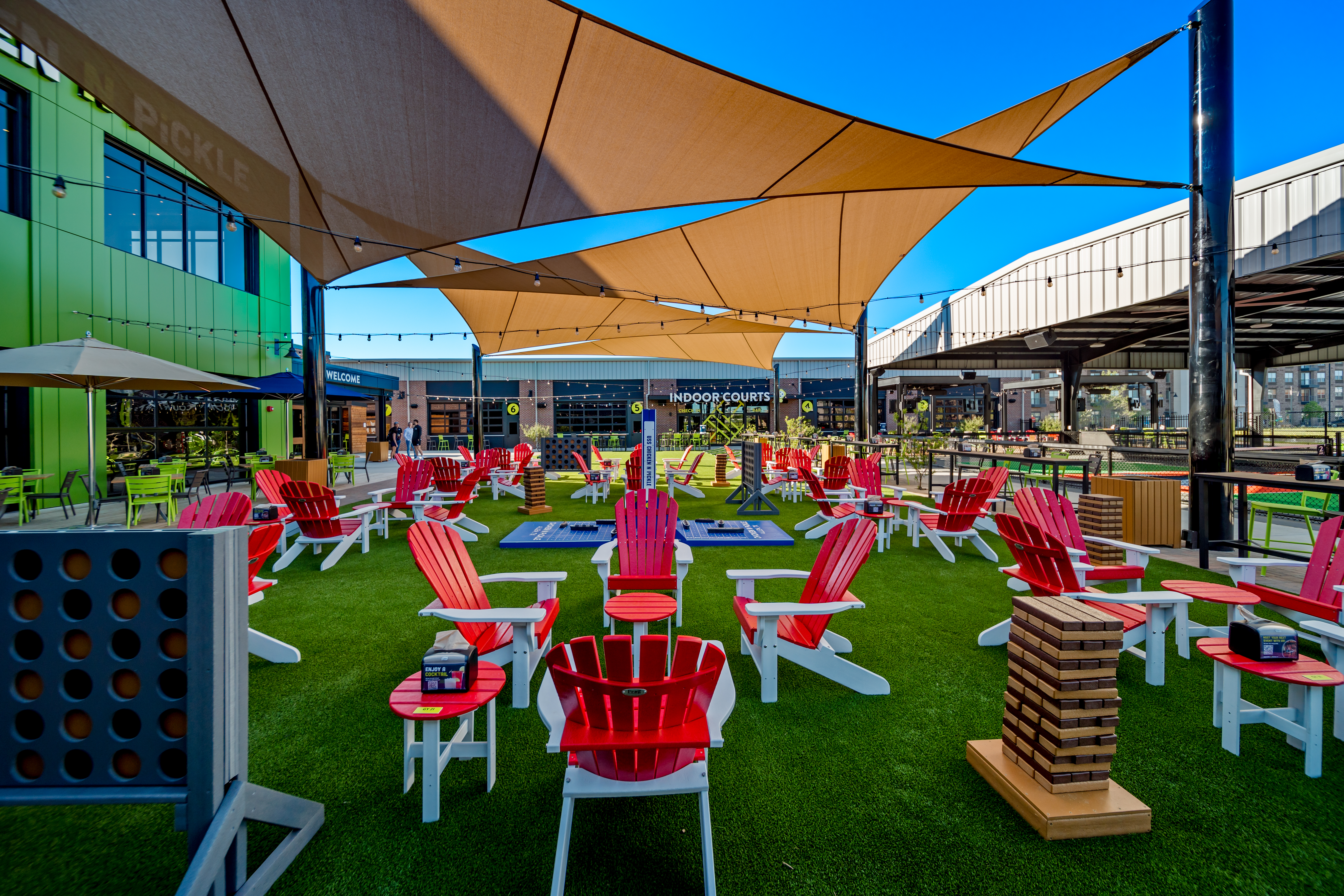 Popular dine-in pickleball chain Chicken N Pickle uses its large footprint to offer a game yard and diversify its activity offerings [Courtesy of Chicken N Pickle]