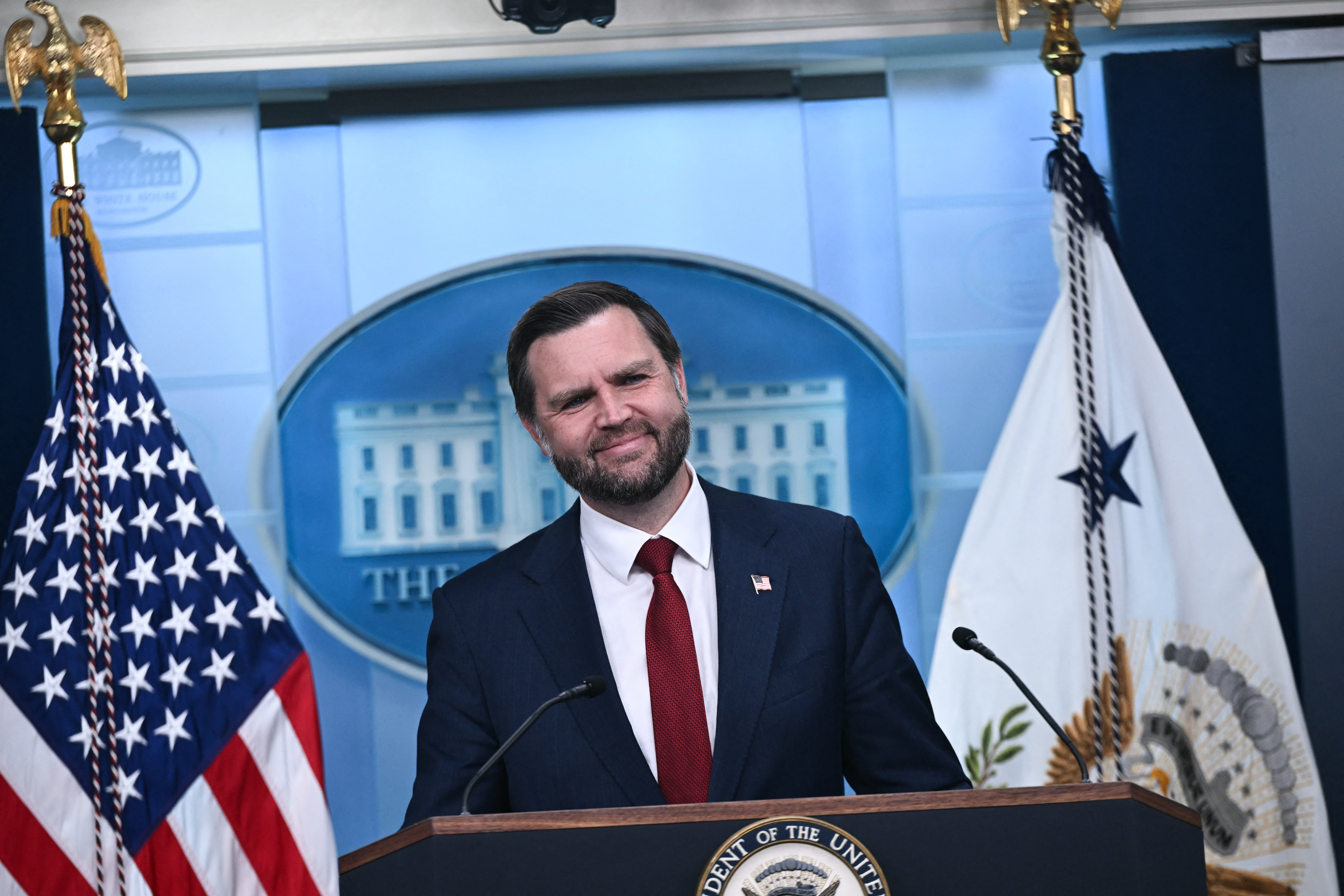 US Vice President JD Vance speaks during a news briefing.