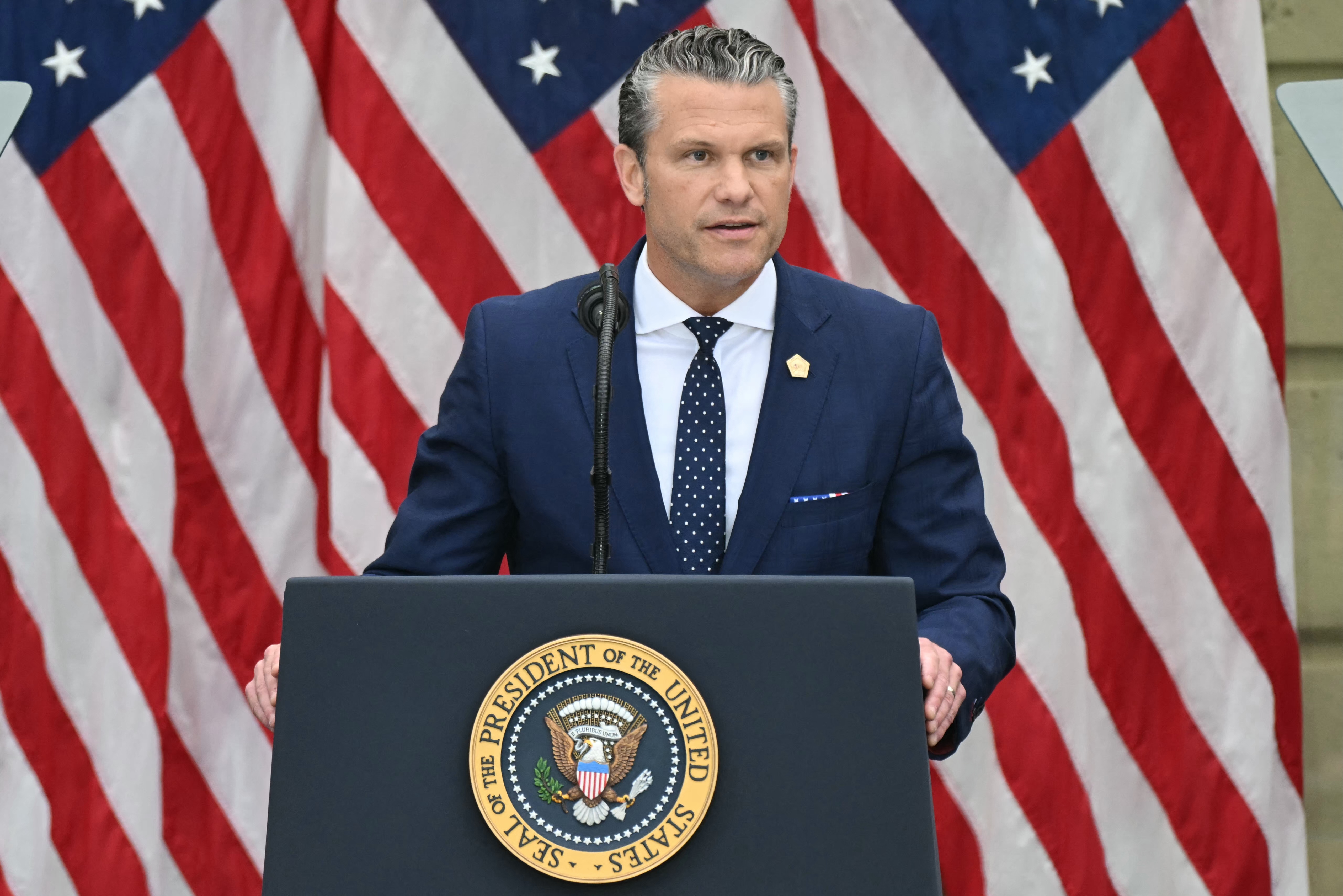 US Secretary of Defense Pete Hegseth speaks during the 25th anniversary commemoration of the September 11, 2001 attacks at the Pentagon in Washington, DC, on September 11, 2026. (Photo by SAUL LOEB / AFP)