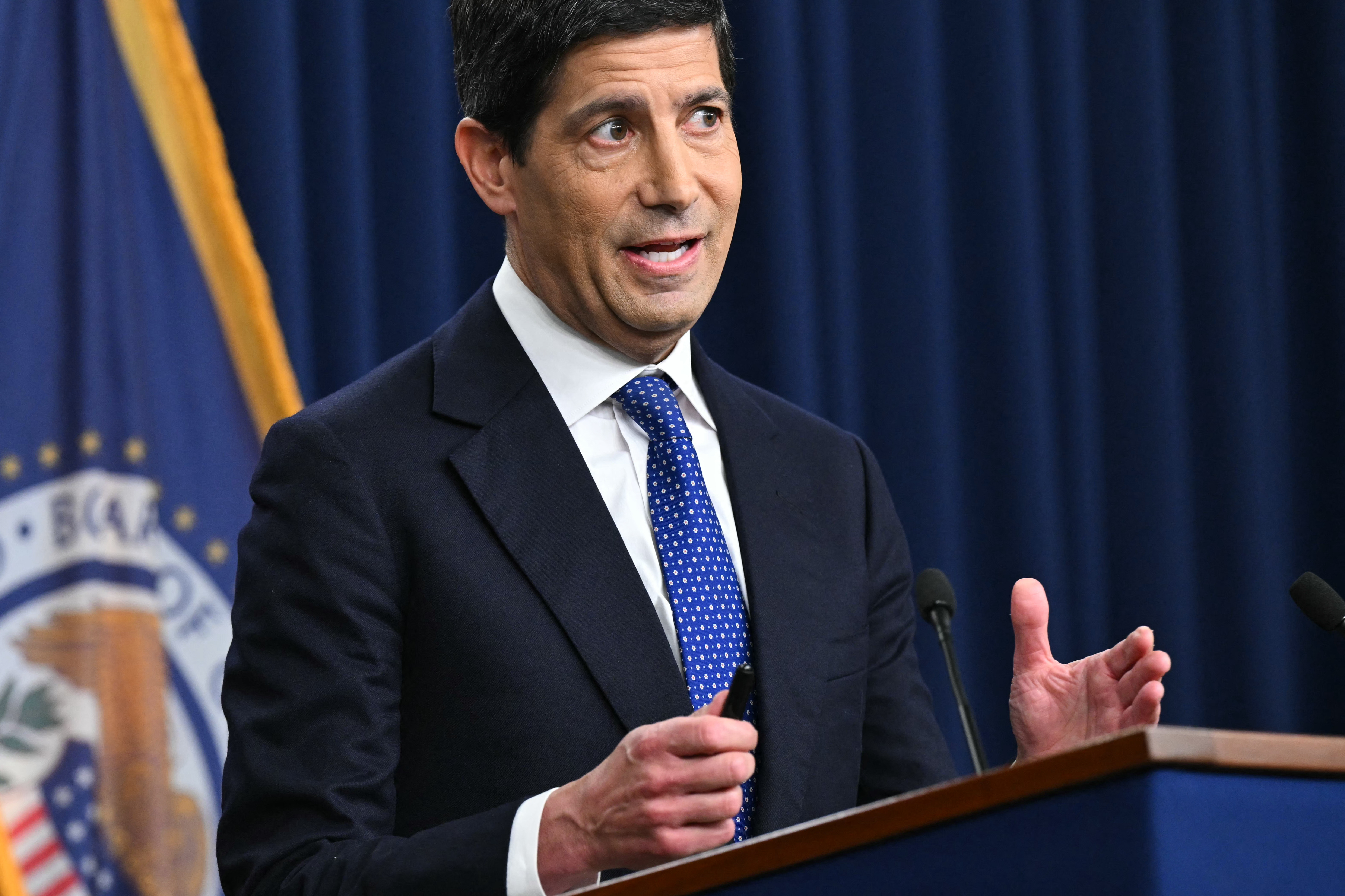 US Federal Reserve Chair Kevin Warsh speaks during a news conference at the William McChesney Martin Jr. Federal Reserve Board Building in Washington, DC, on September 16, 2026.