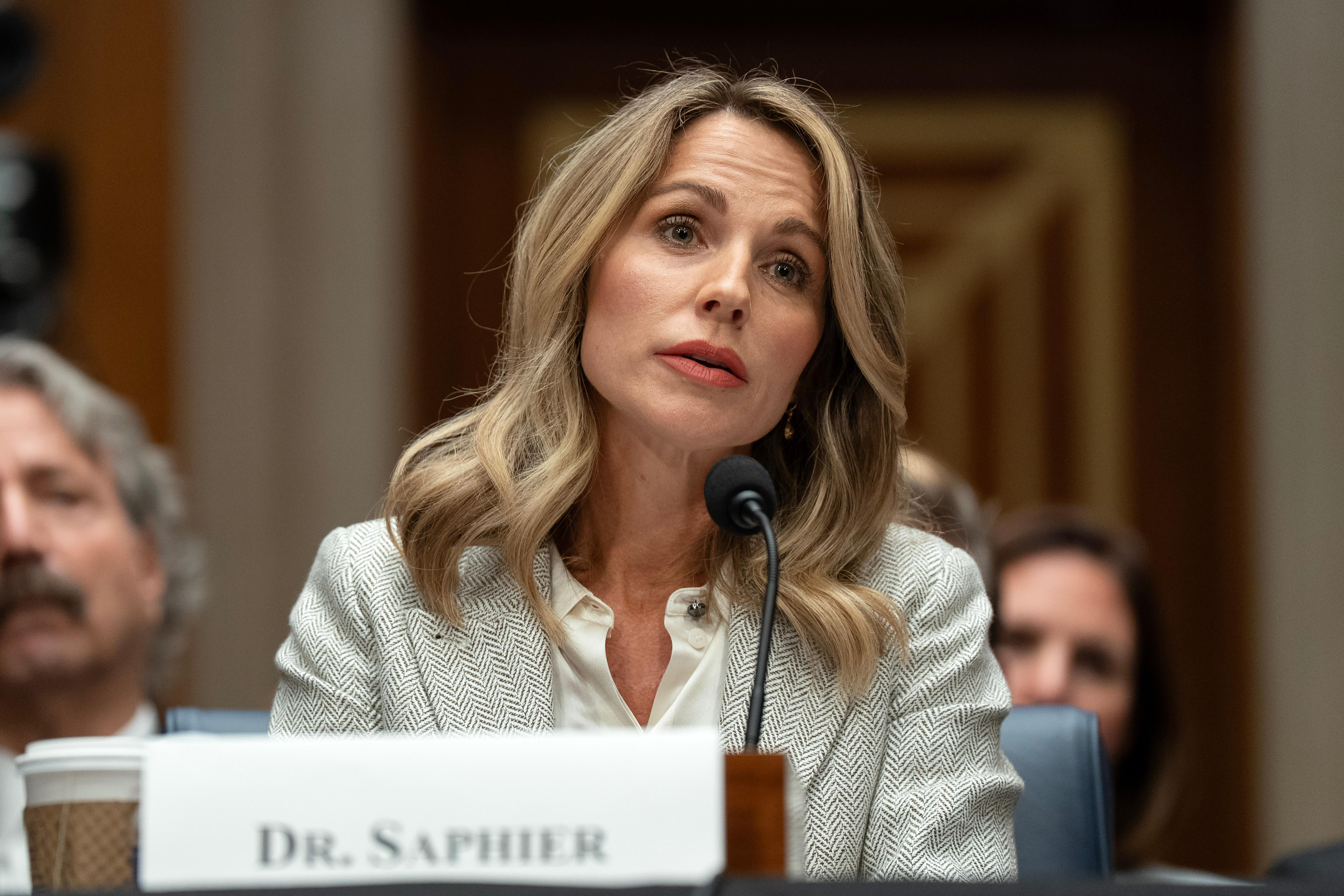 Dr. Nicole Saphier, surgeon general nominee, testifies before the Senate Committee on Health, Education, Labor and Pensions during a confirmation hearing on Capitol Hill Wednesday, Sept. 16, 2026, in Washington. (AP Photo/Jose Luis Magana)