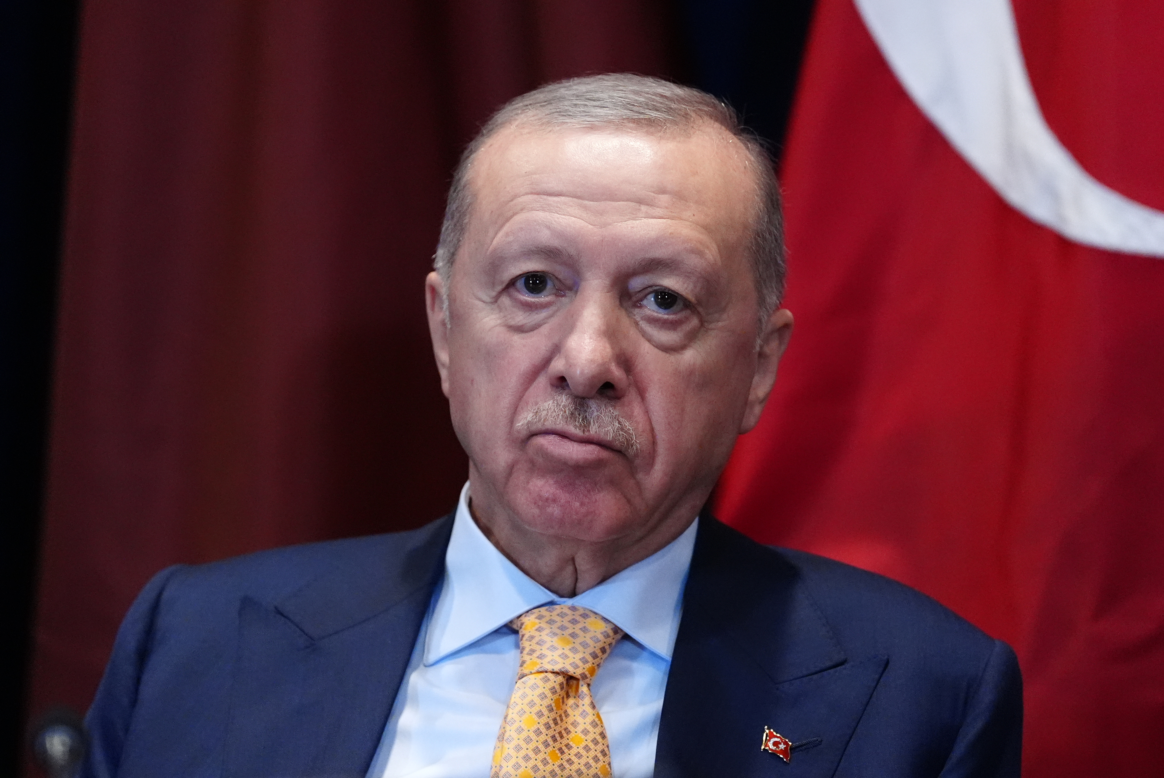 Turkey's President Recep Tayyip Erdogan listens during a meeting with President Donald Trump at a multilateral meeting with the Gulf Cooperation Council during the United Nations General Assembly, Tuesday, Sept. 22, 2026, at the UN headquarters. (AP Photo/Julia Demaree Nikhinson)