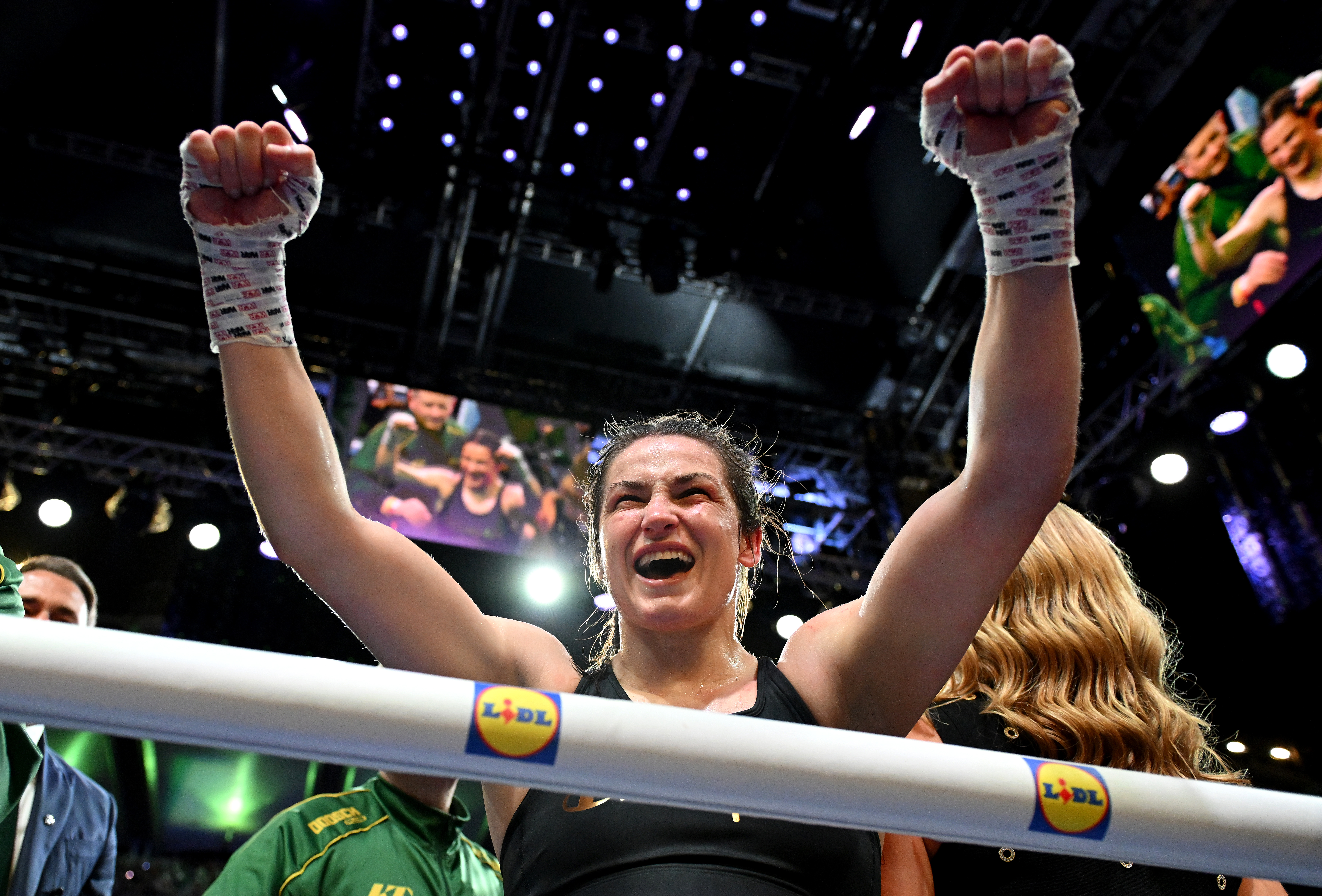 Katie Taylor celebrates victory
