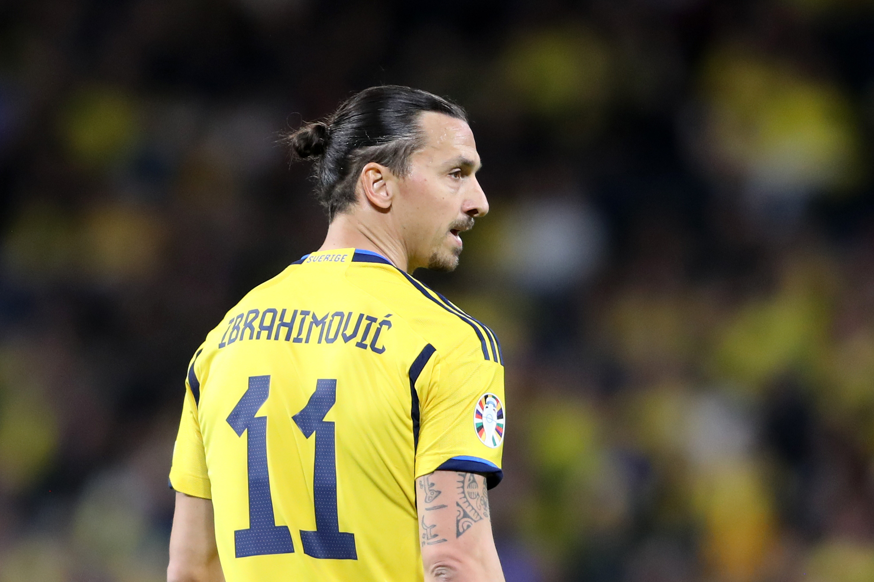 STOCKHOLM, SWEDEN - MARCH 24: Zlatan Ibrahimovic of Sweden looks on during the UEFA EURO 2024 qualifying round group F match between Sweden and Belgium at Friends Arena on March 24, 2023 in Stockholm, Sweden. (Photo by Linnea Rheborg/Getty Images)