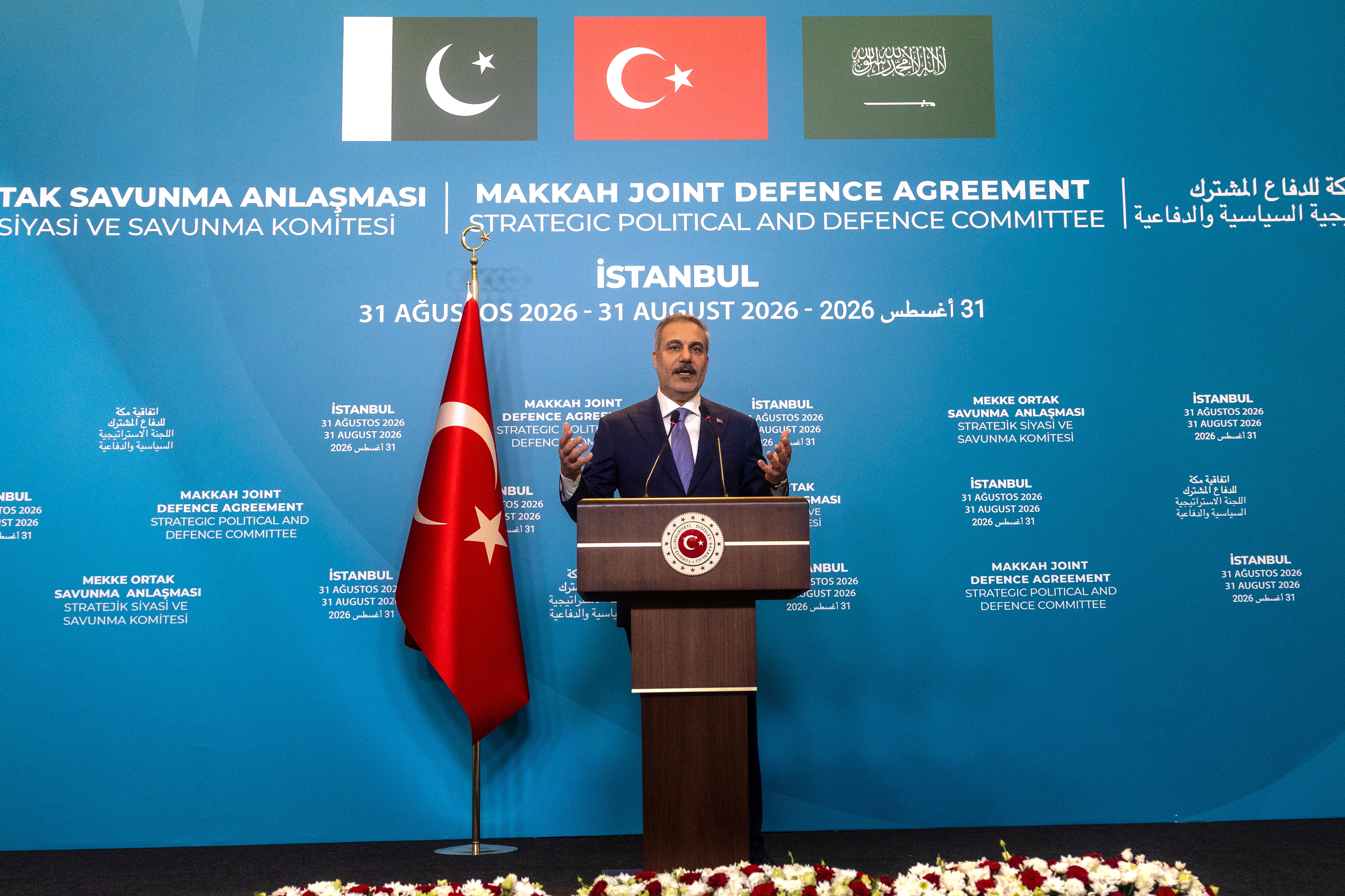 Turkish Foreign Minister Hakan Fidan speaks at a press conference in Istanbul
