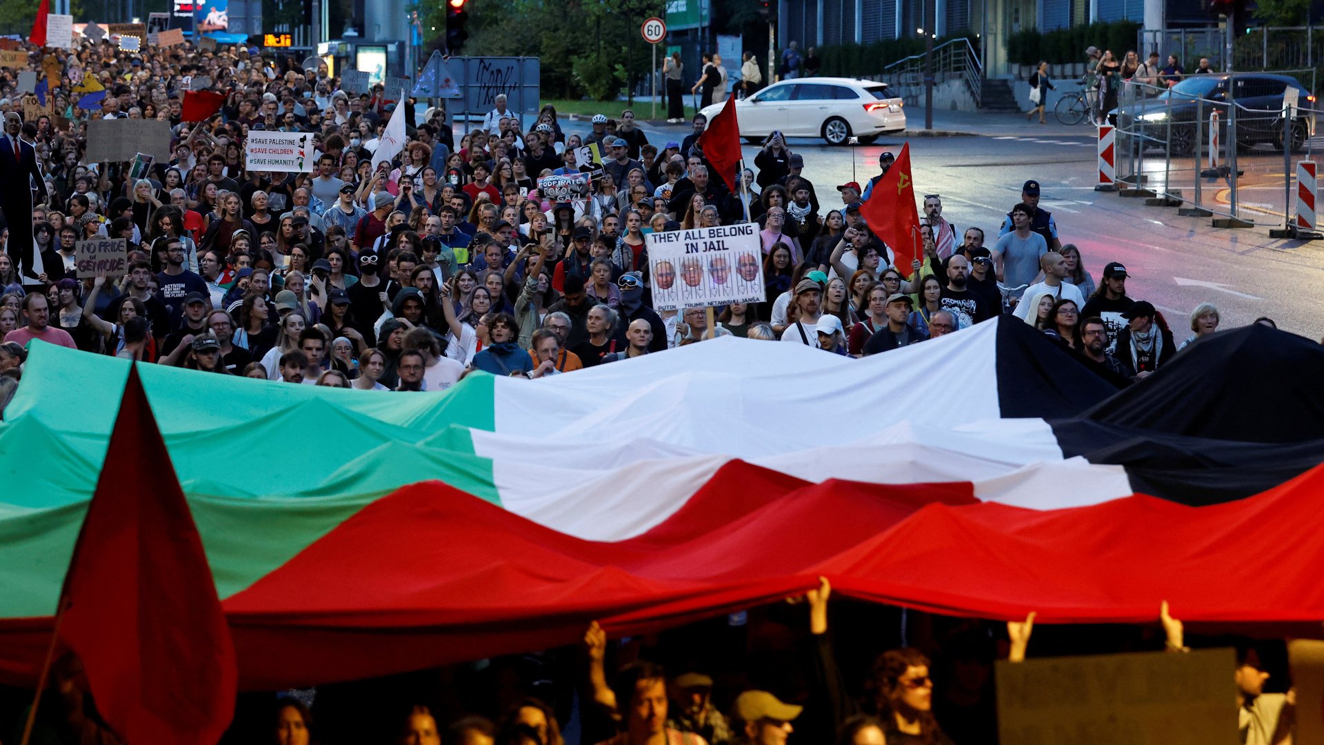 People protest against the opening of the Israeli embassy in Ljubljana, Slovenia, September 9, 2026. [REUTERS/Borut Zivulovic]